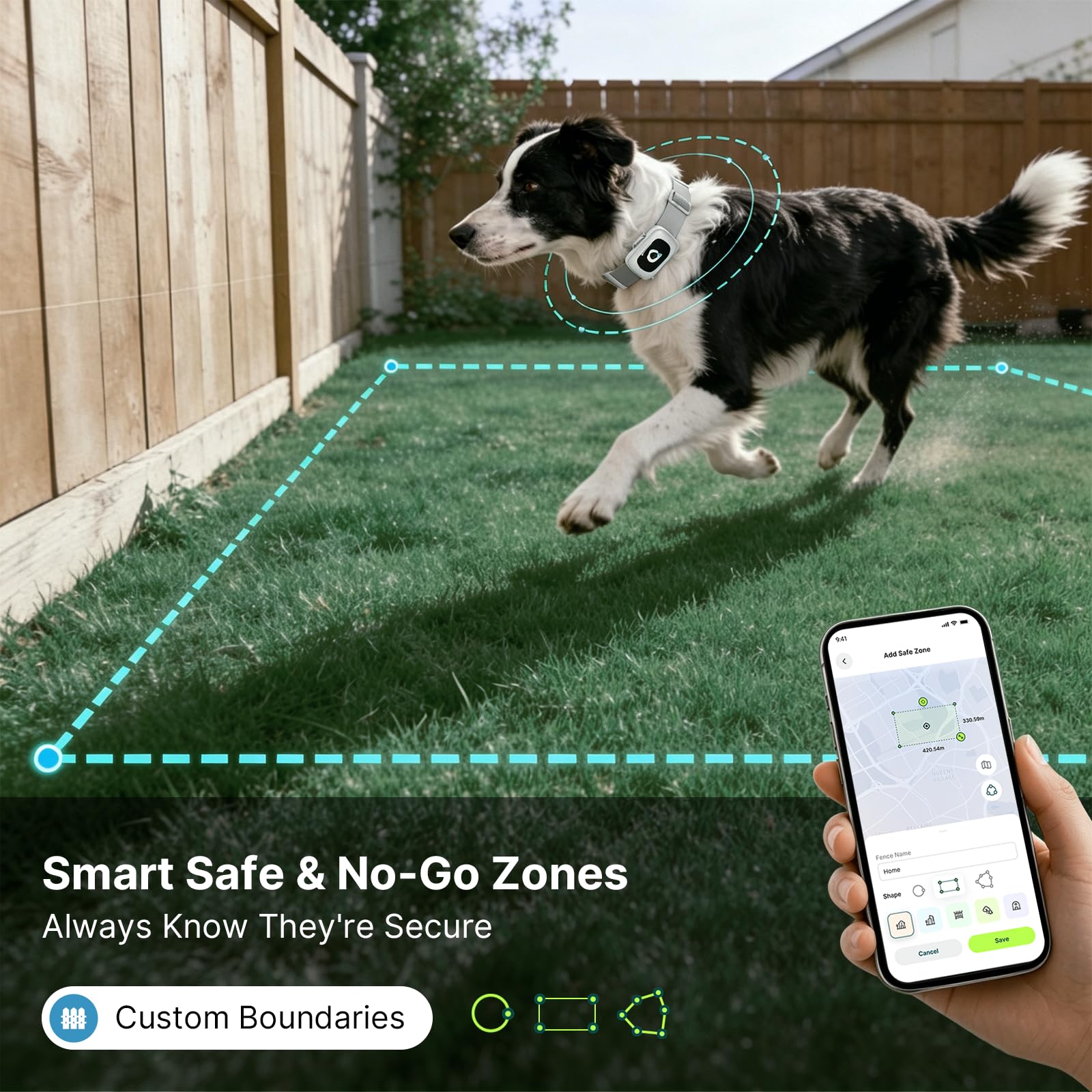 ABBIDOT GPS Tracker für Hunde - Echtzeit-Haustier-Tracker mit virtuellem Zaun, Aktivitätsmonitor, Standortverlauf, Fluchtwarnungen, 3-Modus-Nachtlicht, GPS-Hunde-Tracker mit Gesundheits- und