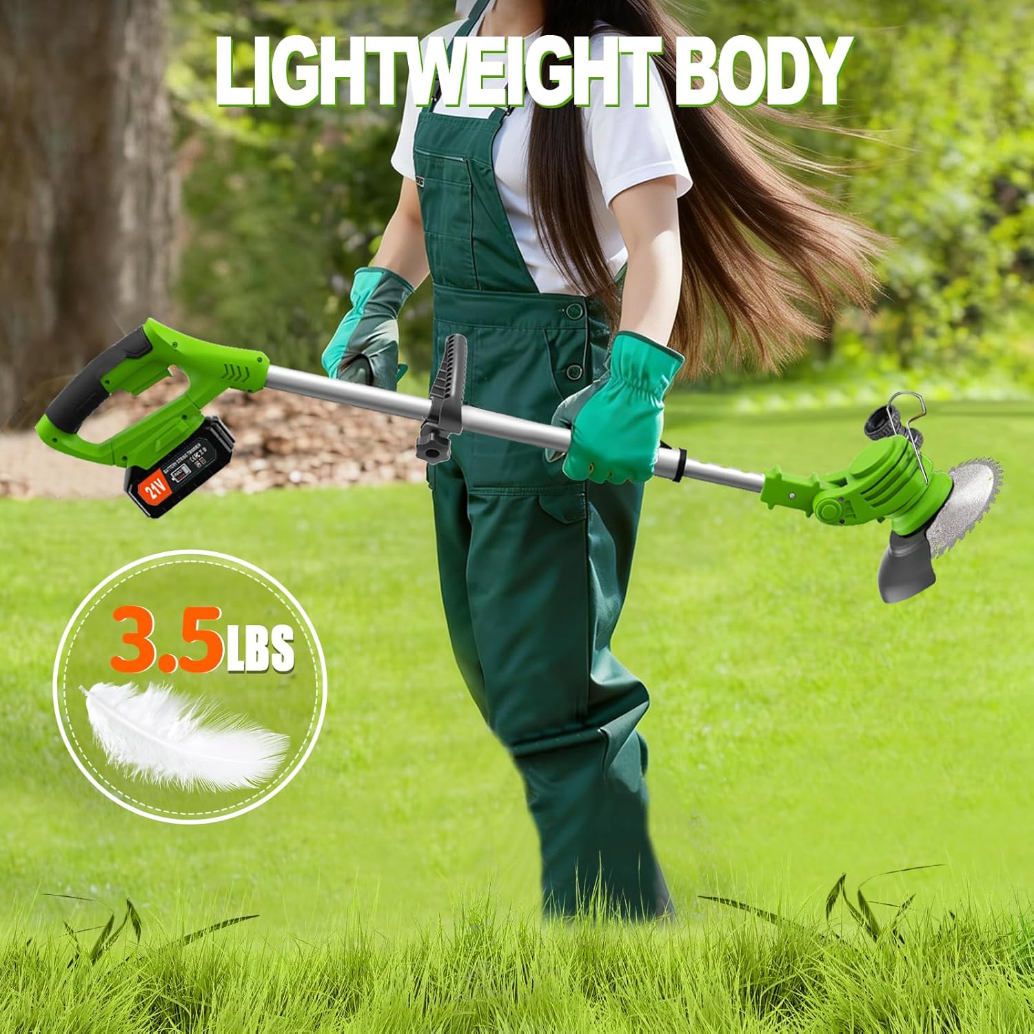 Electric Weed Wacker Cordless, 21V Weed Cordless Eater with 2Pcs 4.0Ah Batteries,3 in 1 Brush Cutter, Lightweight Grass Trimmer/Lawn Edger for Garden Yard