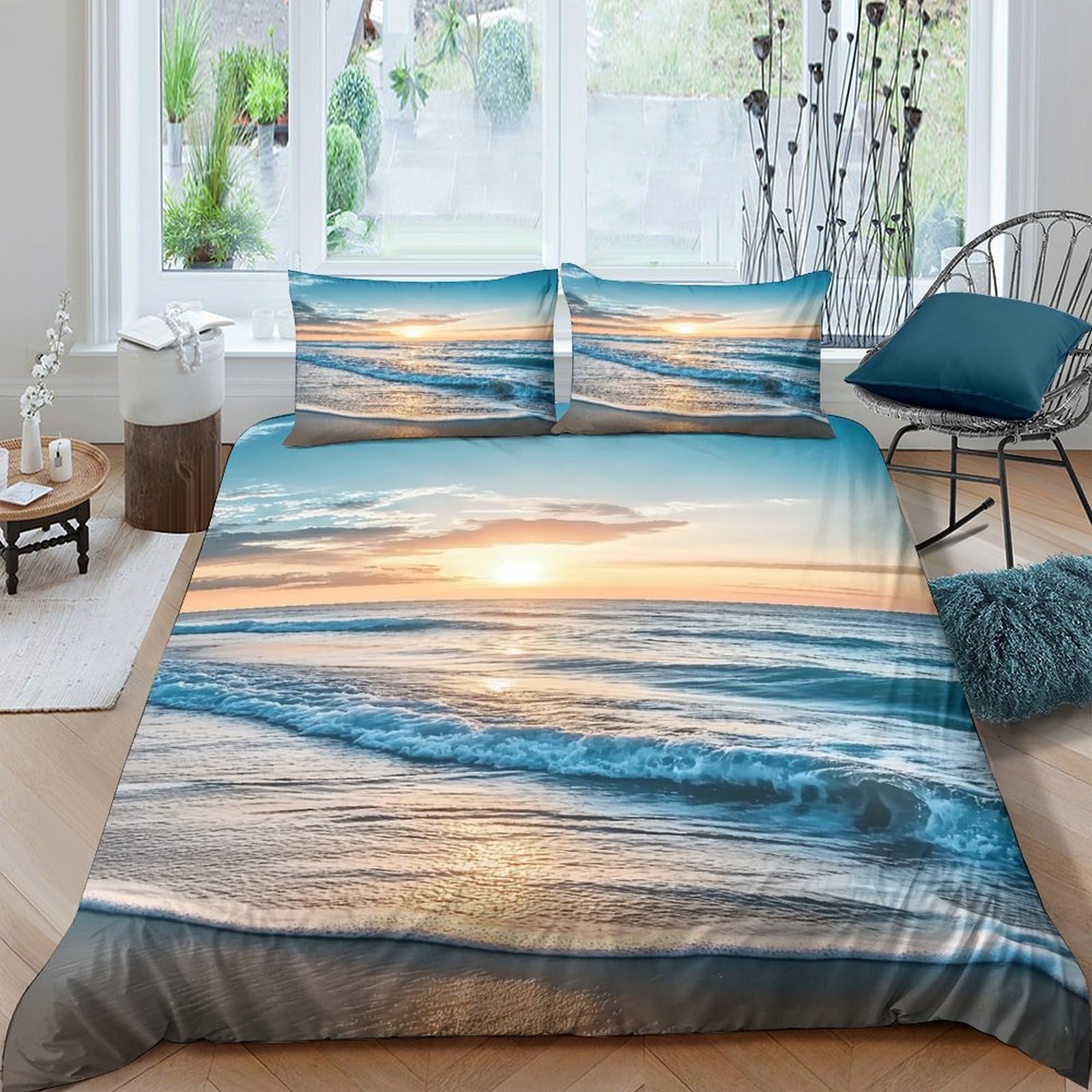 Linge de lit plage océan housse de couette ado single 140x200cm