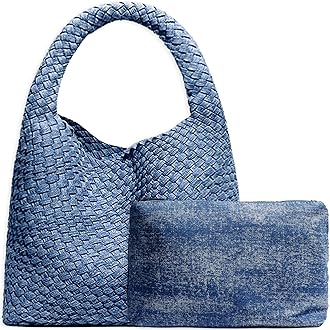 Women Vegan Leather Hand-Woven Tote Handbag Fashion Shoulder Top-handle Bag All-Match Underarm Bag with Purse