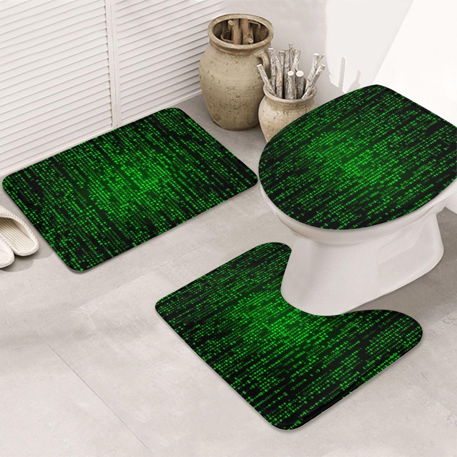 Tapis de bain antidérapants VACSAX vert lot de 3 pièces pour wc