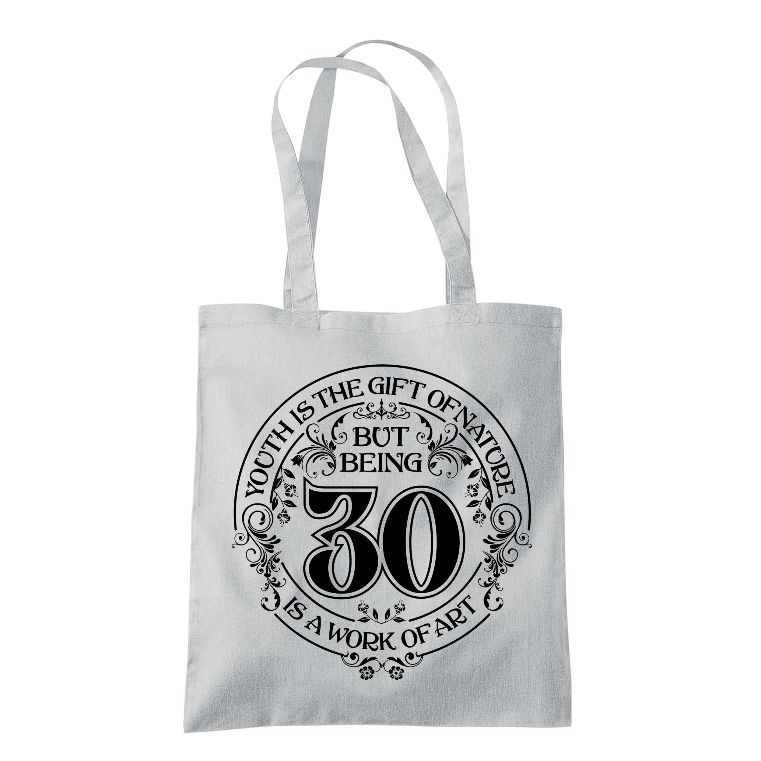 Dead Set Studio 30th Birthday Tote Bags - 30th Birthday Bag for Women Born in 1996, Funny & Stylish 30th Gift Bag for 30 Year Old Women LIGHT GREY