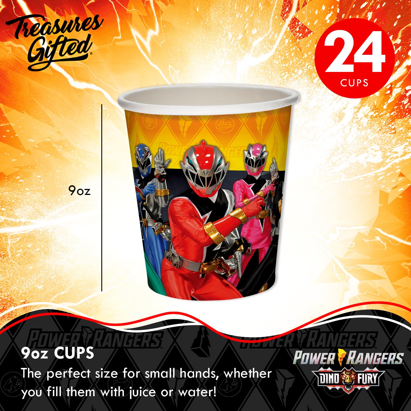 Treasures Gifted Power Rangers Cups 24ct - 9oz Power Rangers Party Cups - Officially Licensed Power Rangers Birthday Party Supplies - Power Rangers Party Supplies - Power Rangers Cup