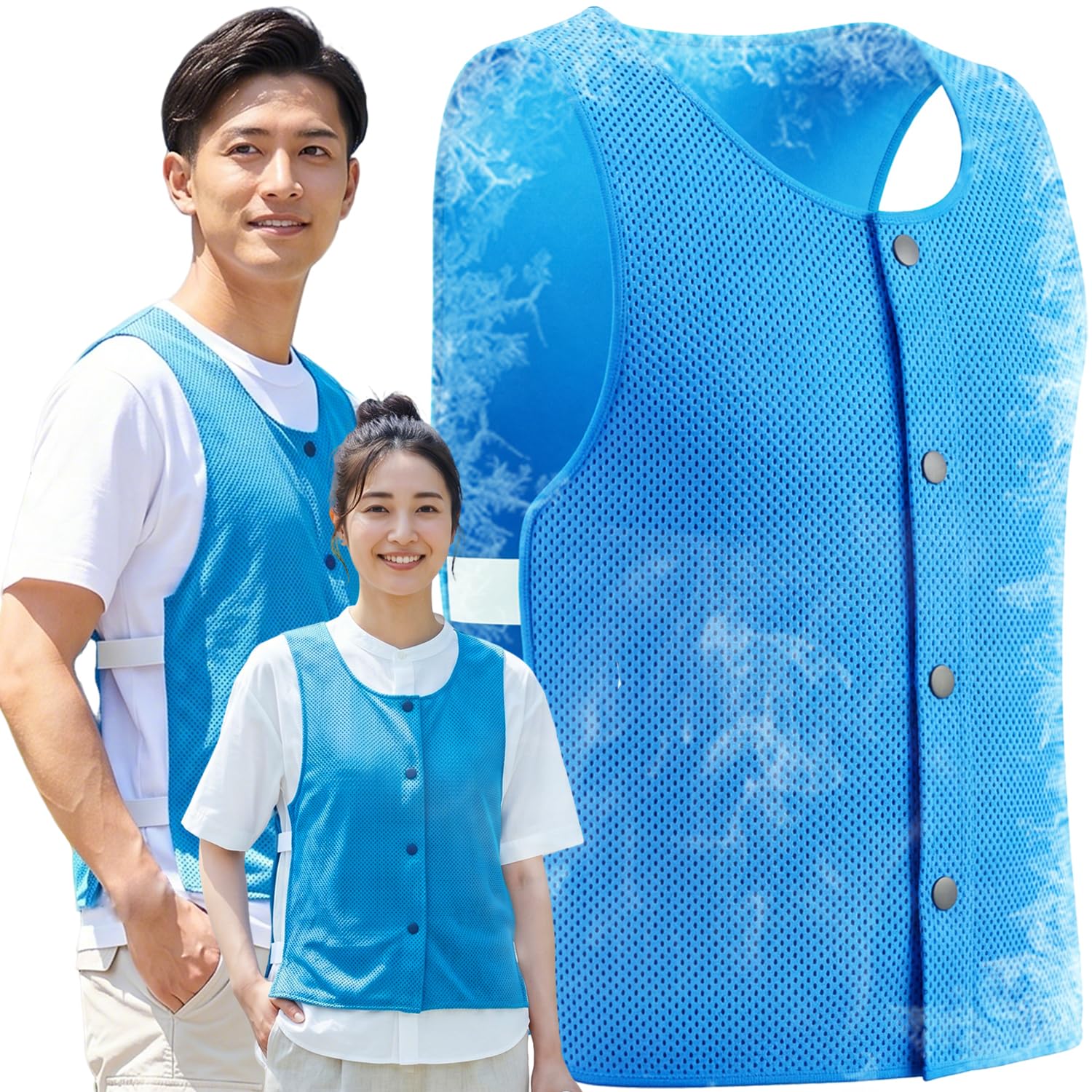 [Moon-Valley] 2in1構造 冷却ベスト クールベスト 熱中症対策グッズ 水冷服 水に浸すだけ瞬間冷感 冷感持続長時間 物理冷却 電気と保冷剤不要 空調作業服 UVカット 屋外作業 釣り 農作業 工事現場 運動会に 夏対策 男女兼用 父の日 (JP, アルファベット, XS, 4XL, ブルー)