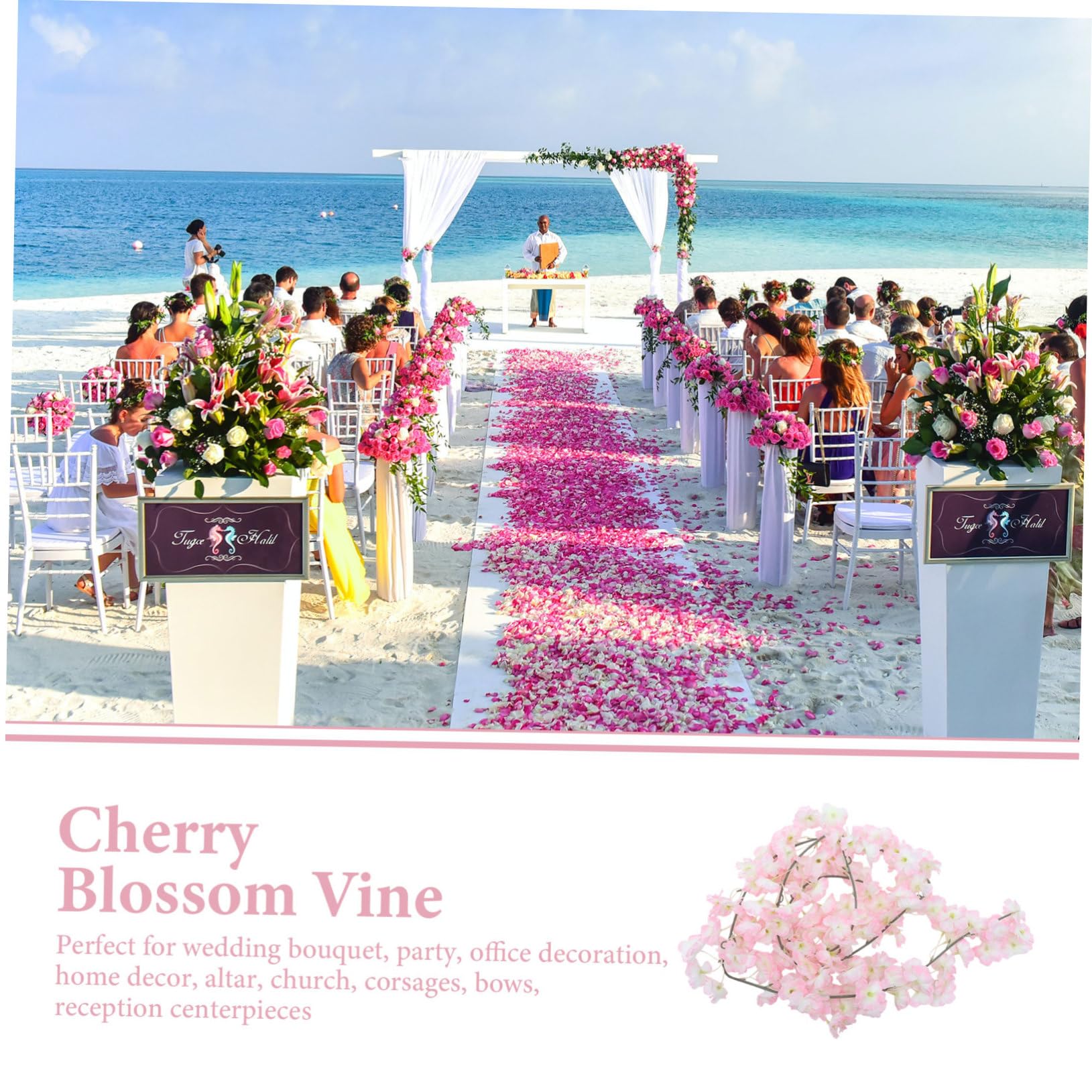 Künstliche Hängeblumenranke Kirschblüten 1, 8m Rosa | Seidenstoff und Kunststoff, Biegsam zum Aufhängen, 4 Stück pro Packung, für Hochzeiten und Schaukel