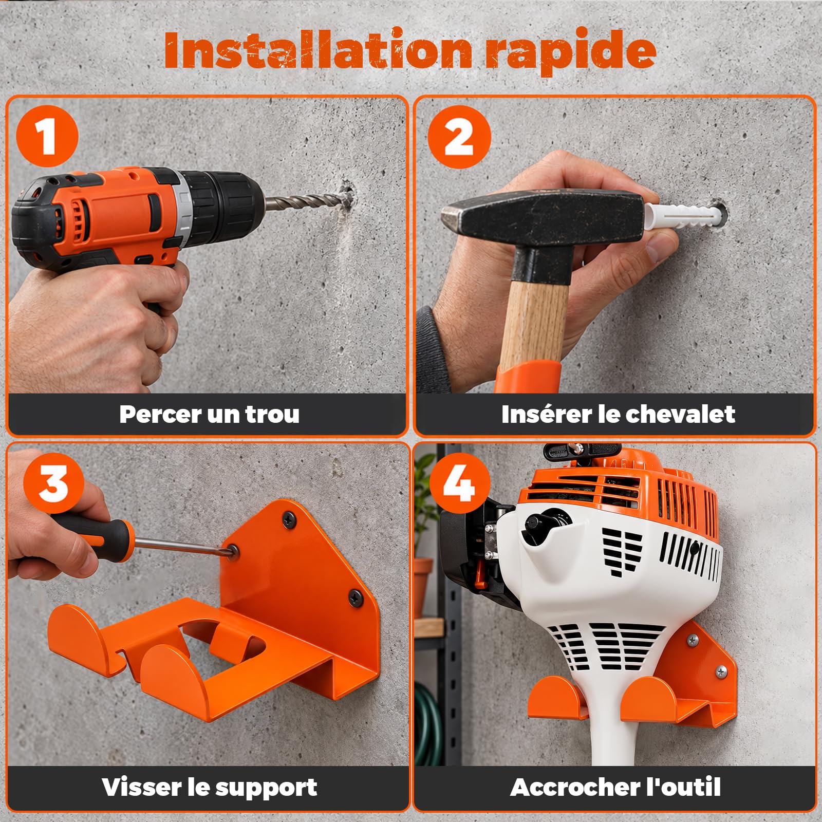 4 Pièces Support pour Débroussailleuse en Acier avec Vis de Montage