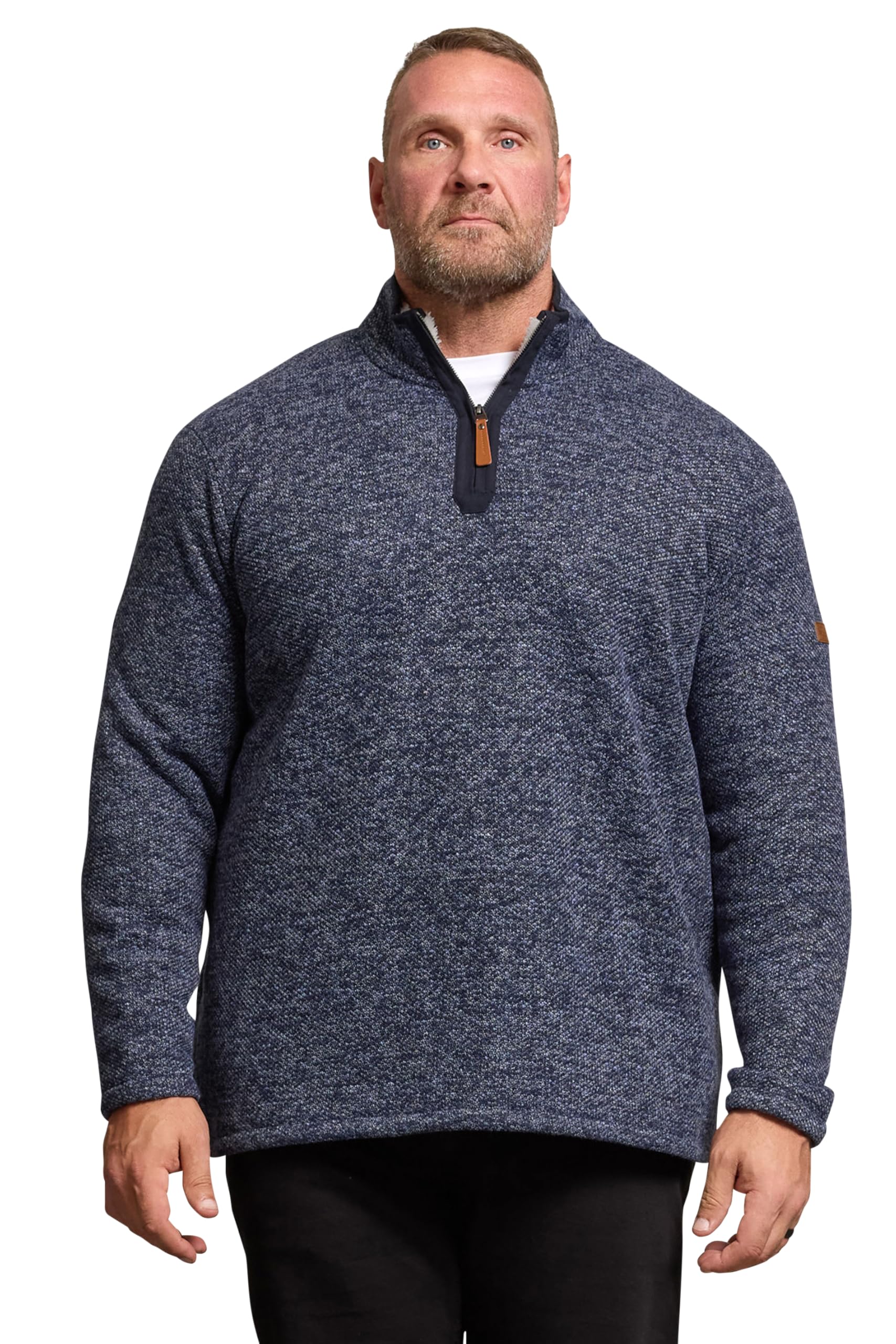 BadRhino Big & Tall Blue Sherpa Lined Quarter Zip Jumper - Men's - Plus Size Curve