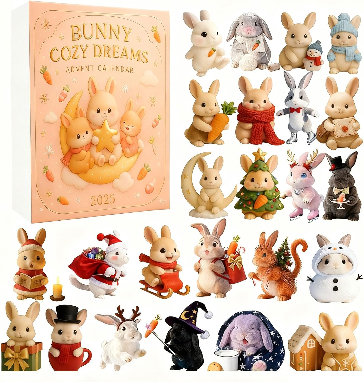 Bunny Cozy Dreams Advent Calendar 2025, 24 Days Countdown Calendar With 24 2D Acrylic Little Bunny Ornaments, Cute Animals Advent Calendars Holiday Gift for Bunnys Lovers & Holiday Décor - Image 1 of 6