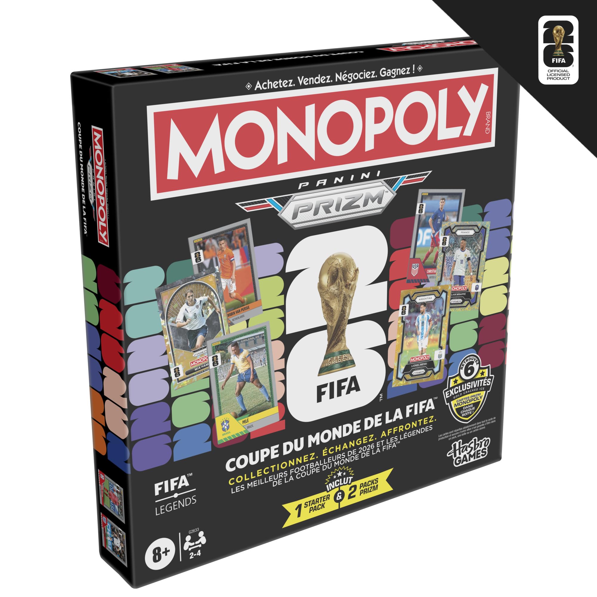 Monopoly Panini Prizm: FIFA World Cup Juego de Fútbol con Cartas Monopoly Panini Prizm Copa Mundial de la FIFA 2026 I a Partir de 8 años - Versión Francesa