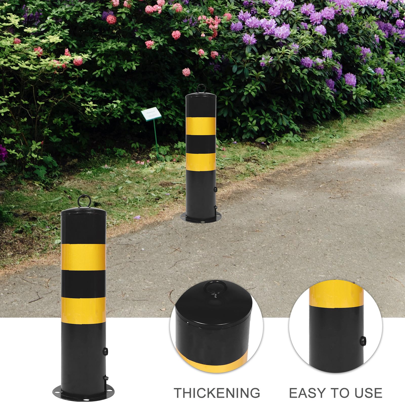 Genérico Barrera de Seguridad para Aparcamiento de Acero Reforzado 50 Cm Señalización Negro y Amarillo, Poste Fijo Anticolisión para Control de Acceso y Delimitación Vial Industrial
