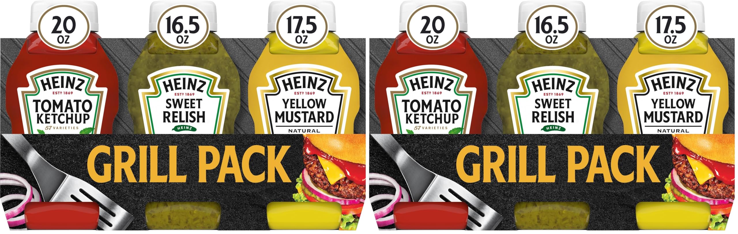 Heinz Tomato Ketchup, Relish, and Mustard Picnic Pack, 3 Count (Pack of 2)