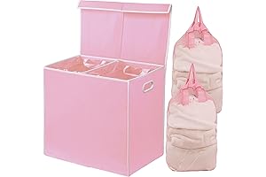 Simple Houseware Pink Double Laundry Hamper with Lid and Detachable Laundry Bags