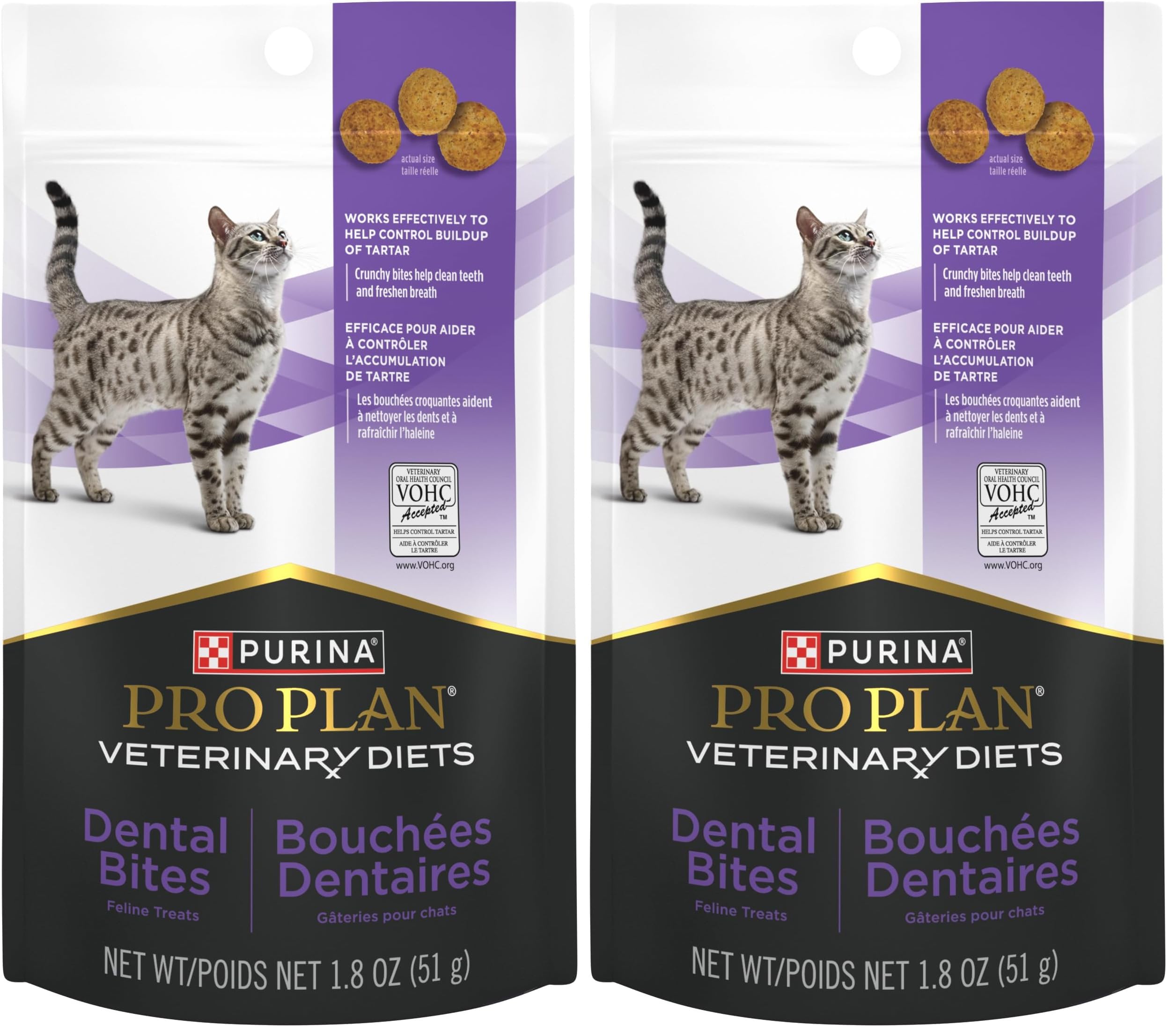Pro Plan Veterinary Diets Purina Dental Bites Cat Treats - 1.8 oz. Pouch (Pack of 2)