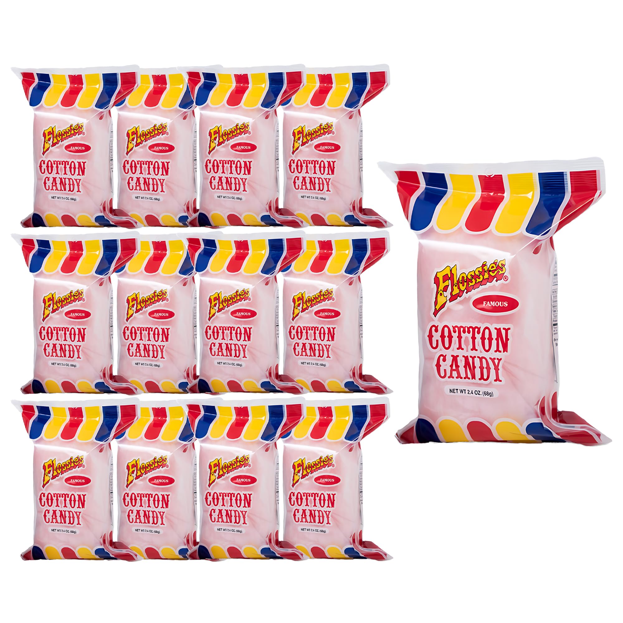 Flossie's Famous Pink-Strawberry Cotton Candy, Flavorful, Light and Fluffy Cotton Candy, Ideal Party Snack for All Ages, 2.4 Ounce (12 Pack)