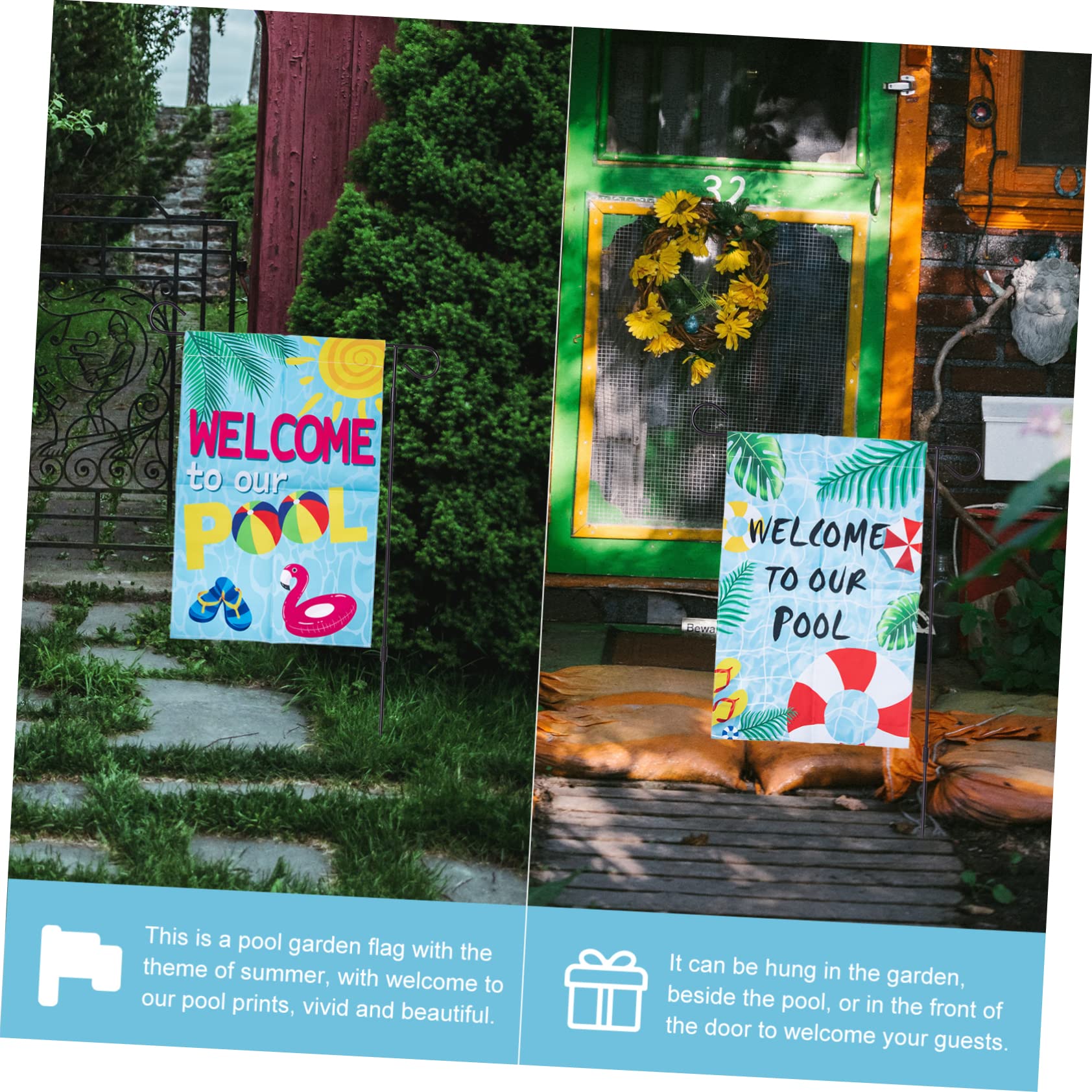 TOYANDONA 5 Sätze Gartenfahne Willkommensflagge Sommer-pool-gartenflagge Outdoor- Außenflagge Dekorationen Für Den Außenbereich Pool-flaggen-dekore Polyestertuch Bunt 2 Stücke * 5