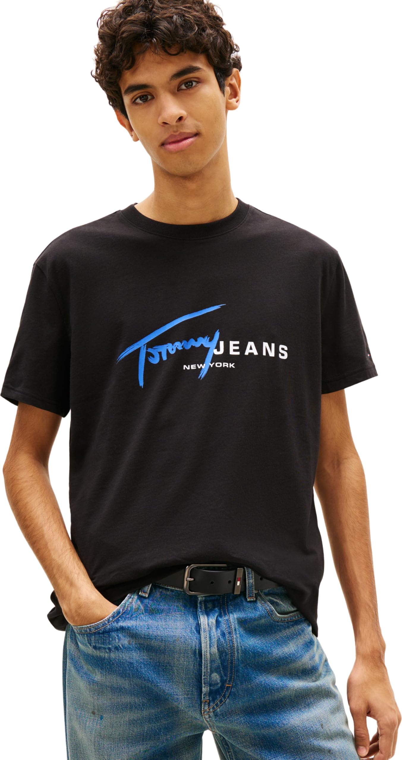 TOMMY JEANS Men TJM REG SIGNTR DNA TEE EXT S/S T-Shirt, Black, XS