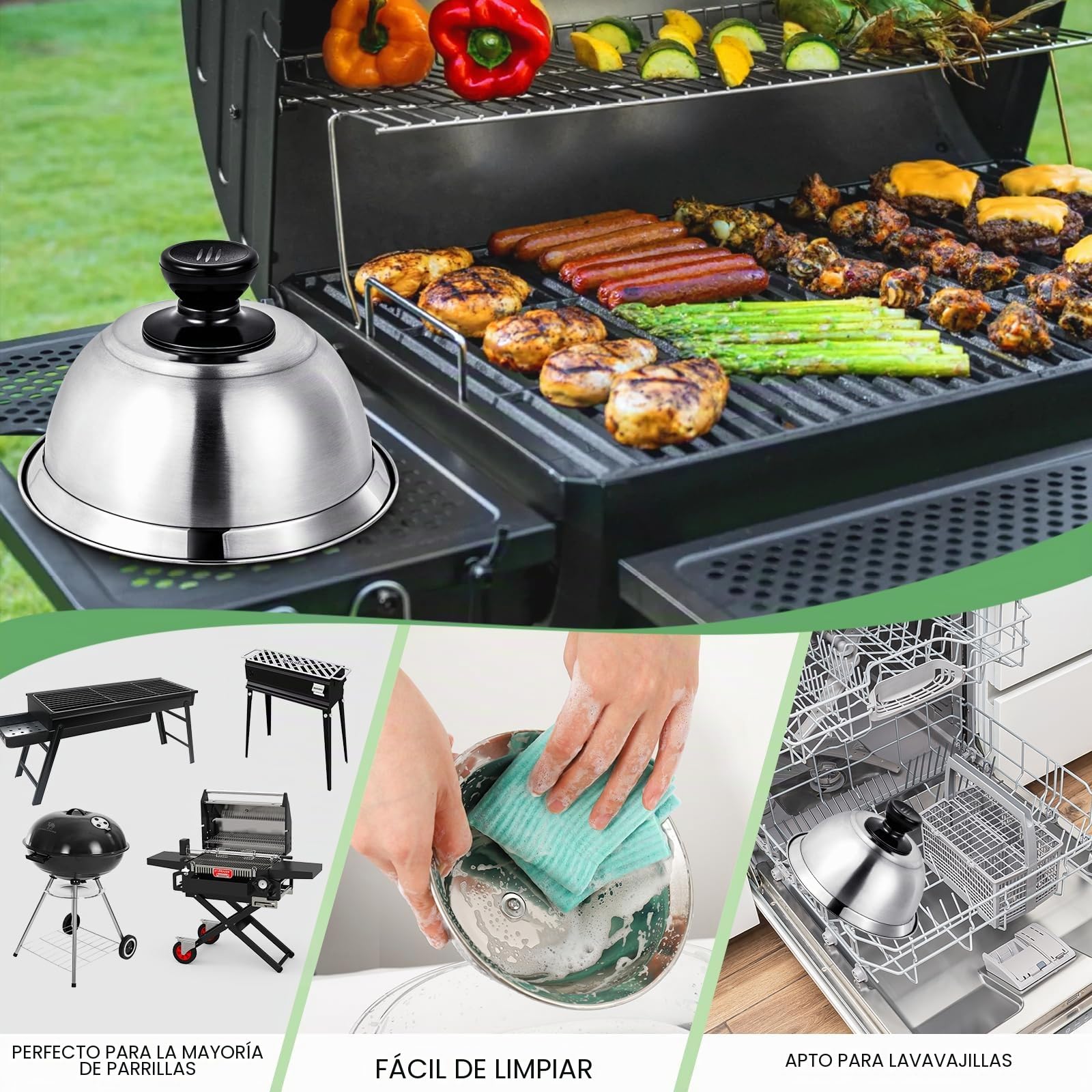 2 unidades de 16 x 6,6 cm Campana para hamburguesas, tapas de acero inoxidable para barbacoa, cocina, bistec, barbacoa y teppanyaki, apto para lavavajillas