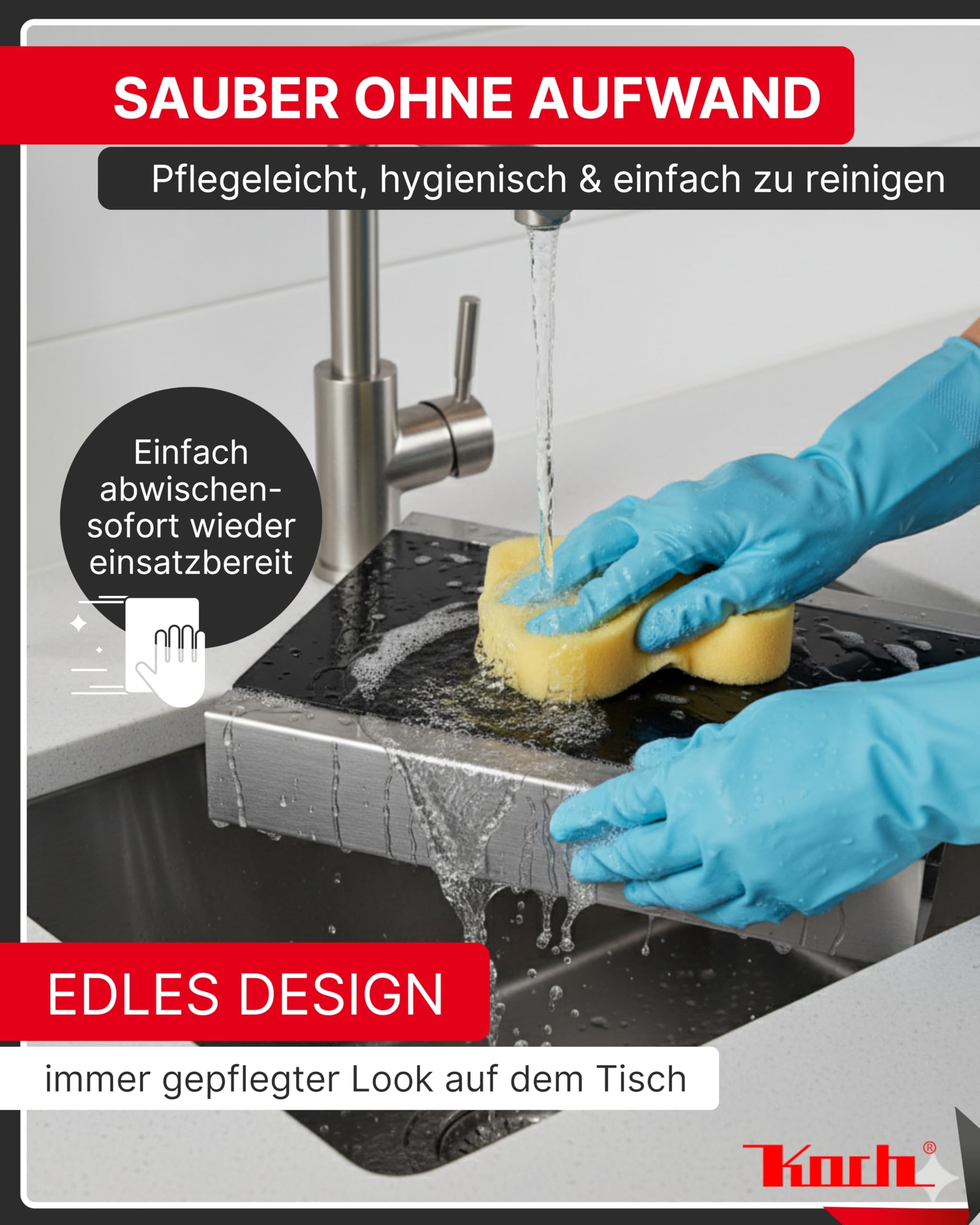 KOCH #00 Edelstahl Rechaud mit Auszug und 3 Teelichtern - Hochwertige Warmhalteplatte/Speisenwärmer/Tellerwärmer/Stövchen