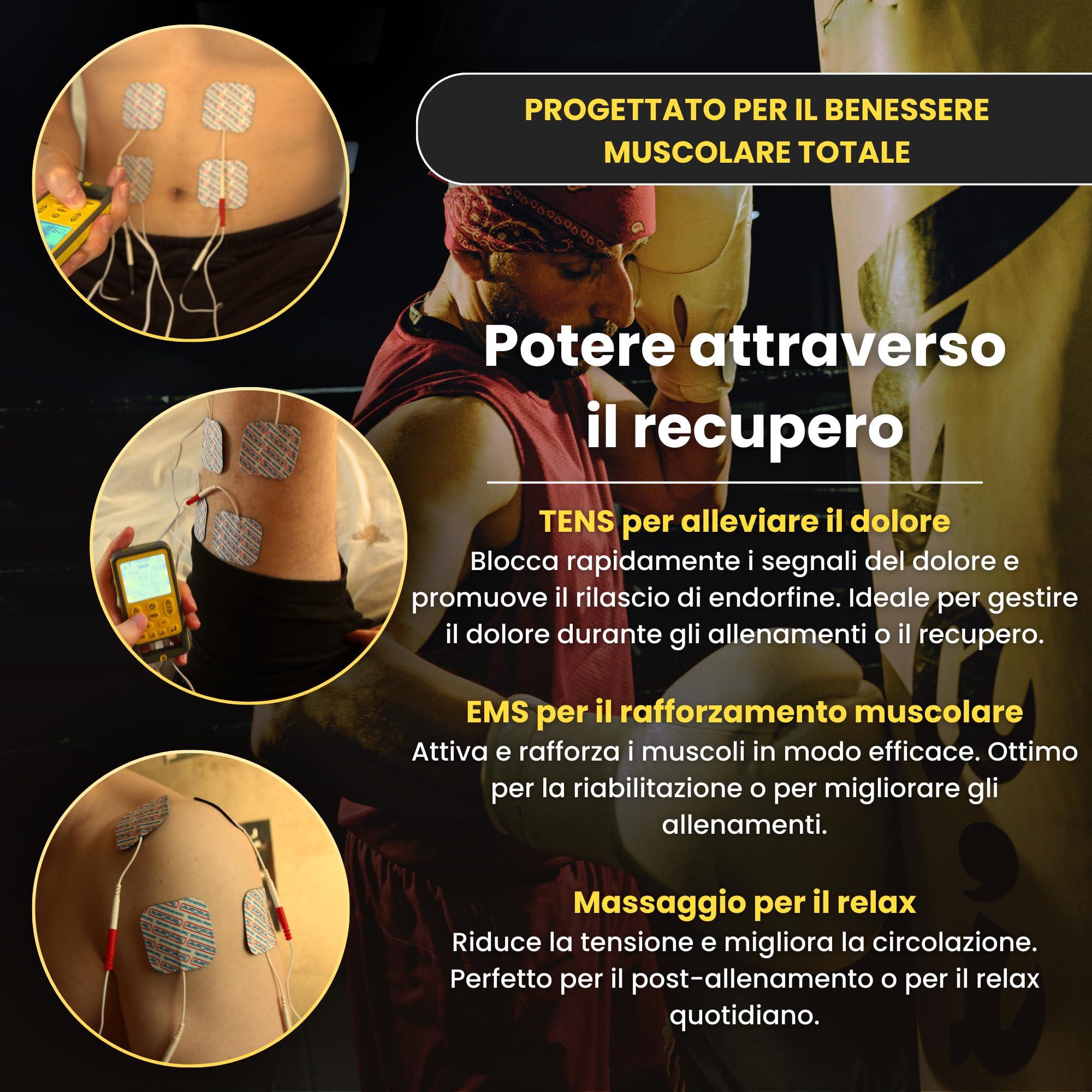 Tenscare Elettrostimolatore Muscolare TensCare SportsTens (EMS e TENS)- Per la Tonificazione e Il Potenziamento del Tuo Corpo, Dotato di Massaggio TENS