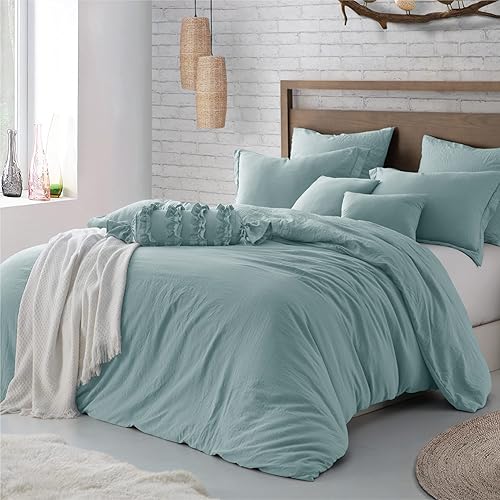 Swift Home Juego de funda de edredón y funda de edredón de microfibra para cama KingCal King, prelavado, arrugado, ultrasuave, ligero y duradero,