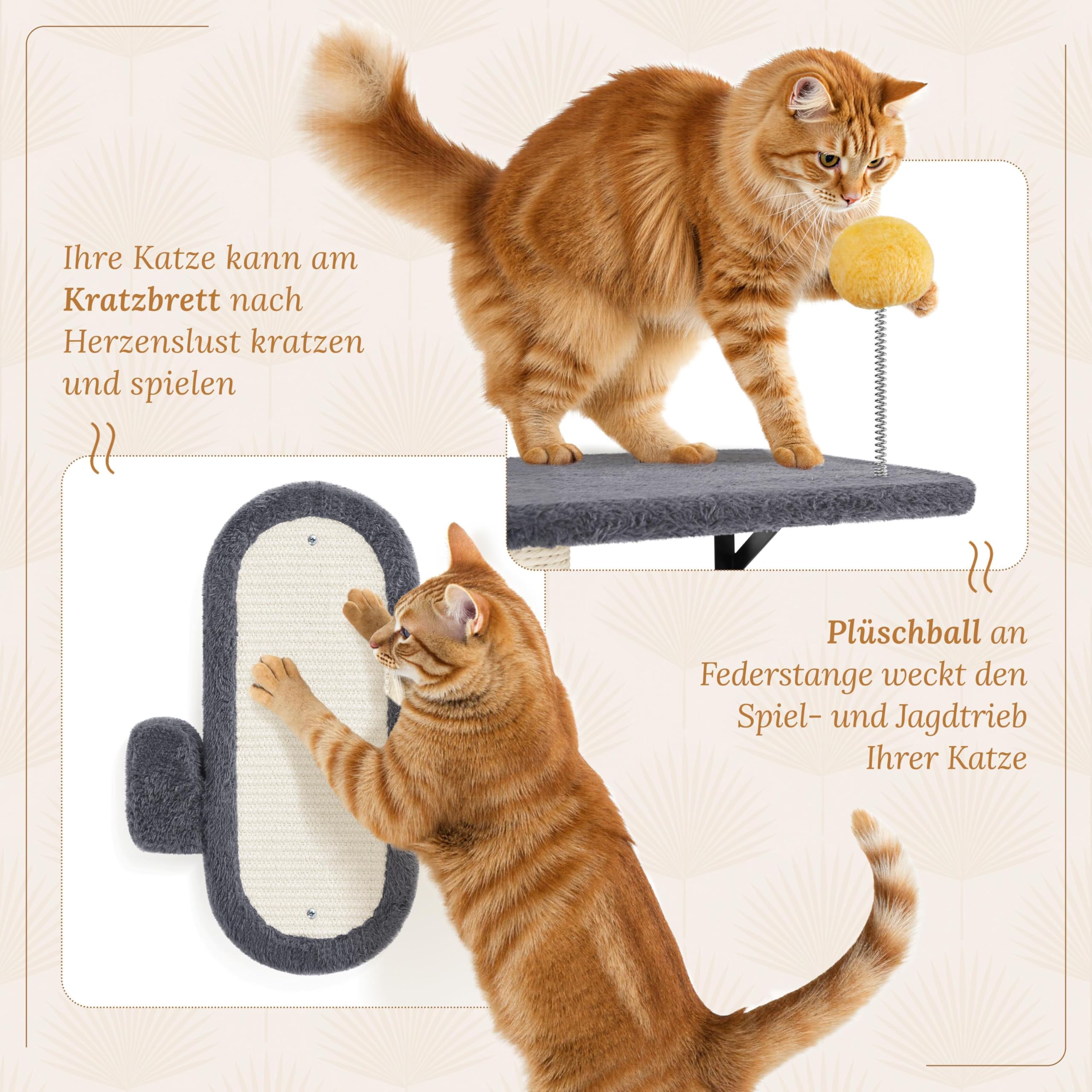 Yaheetech Kletterwand Katzen Wandelemente mit Katzenhaus & Korb dunkelgrau | Kletterwand-Set | Katzen Wandelemente | mit Kratzbrett Kratzsäulen | Ideal für kleine Räume | FSC-zertifizierten Spanplatten