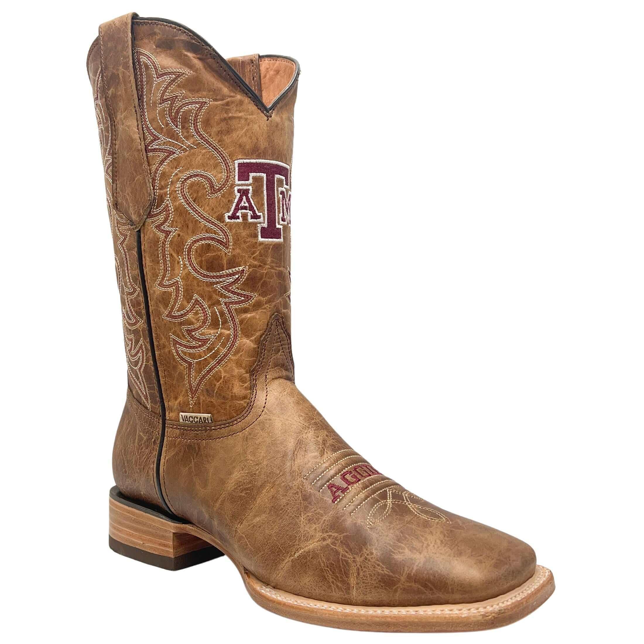 Vaccari Men's Luke Genuine Sierra Straw Leather AM Texas Embroidery Broad Square Toe Cowboy Boots - 9.5