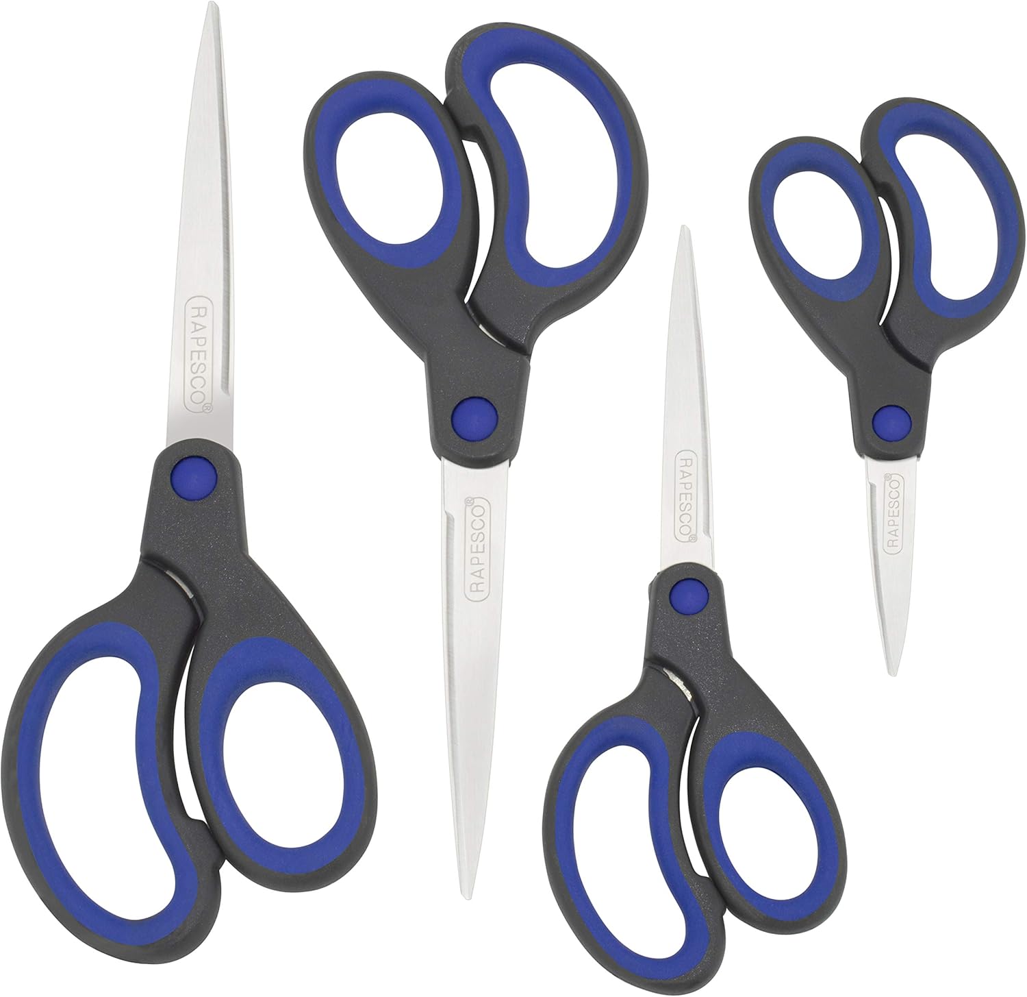 Rapesco 1577 Soft Grip Handle Scissors, Black/Orange, Set of 4
