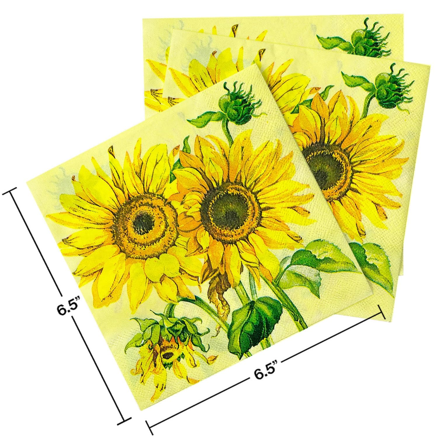 Servilletas Papel Girasol Amarillo Desechables Servilletas Decoupage Cocktail Cumpleaños 2 Capas Toilet Papel Higienico Decoración de Mesa para Bodas,Fiesta en el Jardín 30 Paquetes(33x33cm）