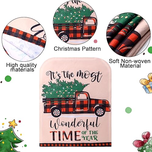 Miniatura 2 de Ganeen 6 fundas para sillas de Navidad, sombrero de Papá Noel, zapatos de elfo, de fieltro a cuadros, fundas para sillas de comedor de Feliz