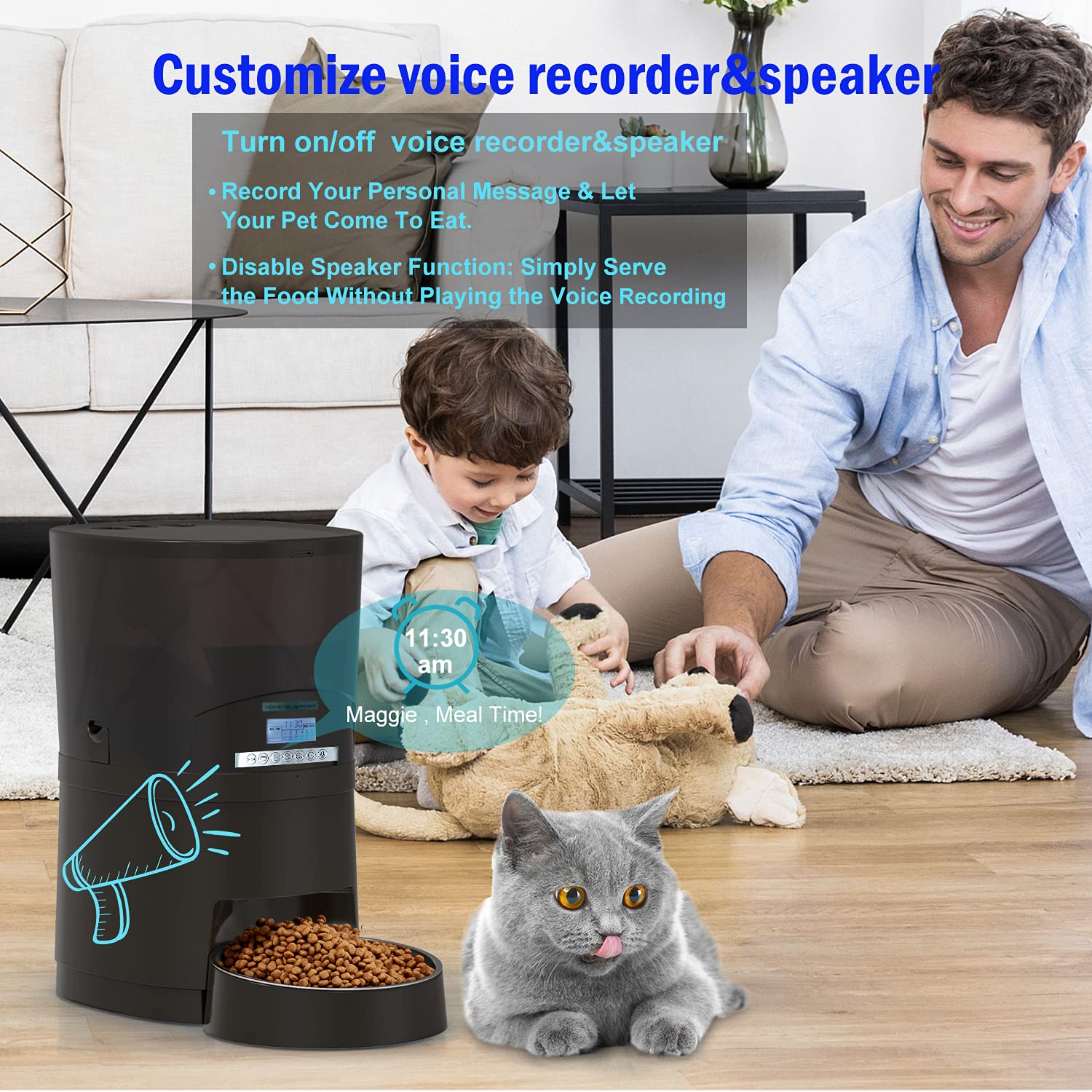 HoneyGuaridan A68 Distributore Automatico di Cibo, per Cani, Gatti e Animali 7L (Blu)