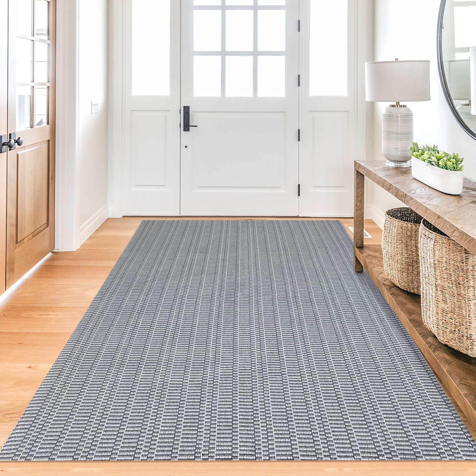 KOZYFLY Boho Rugs 4x6 ft Washable Area Rugs for Bedroom Dark Gray Non Slip Living Room Rugs Braided Woven Cotton Throw Carpet for Dining Room Kitchen Living Room Bedroom Farmhouse