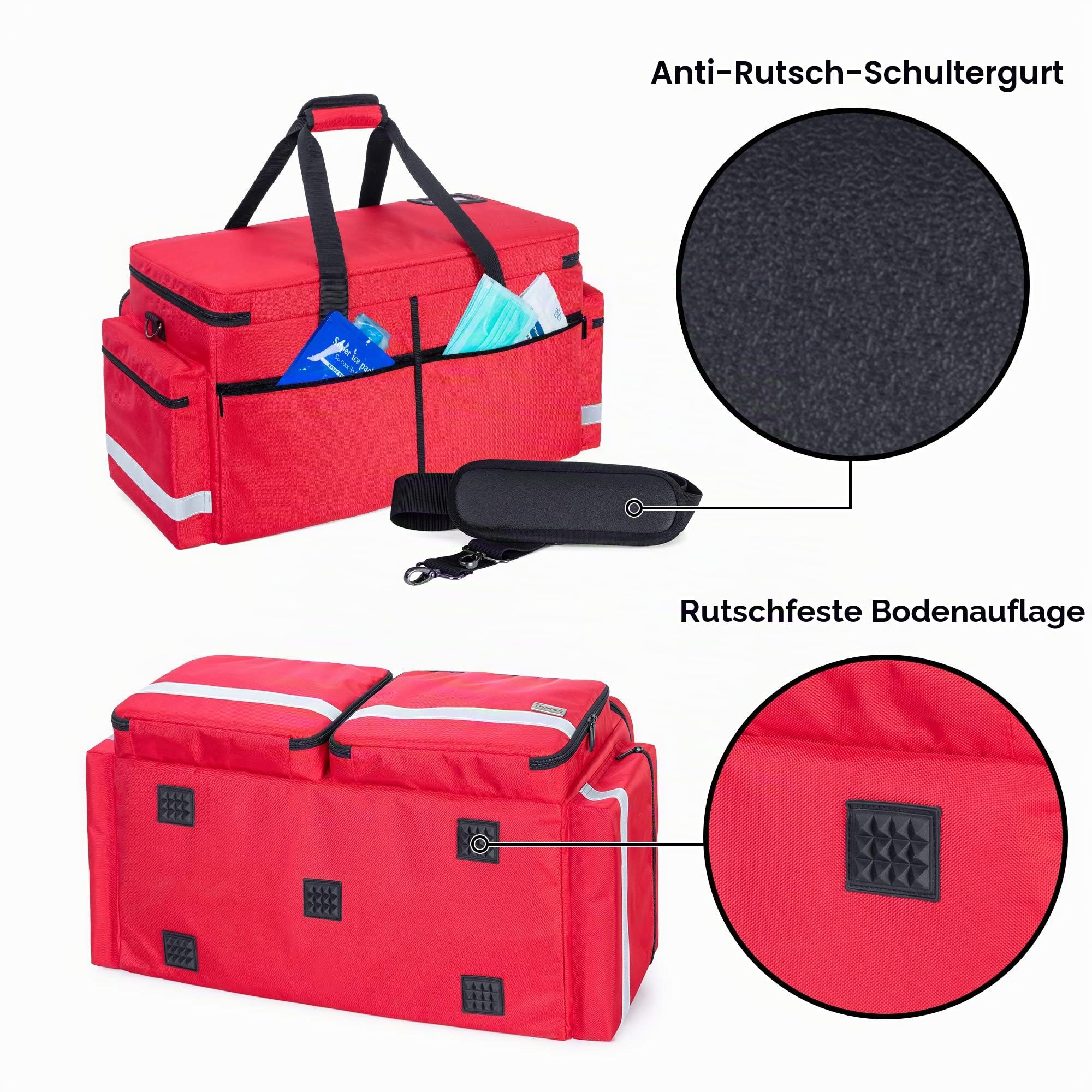 Trunab Arzttasche Medizinische Tasche Rot, Rettungstasche mit Tragbarem Sauerstoffflaschenfach (M2-M22), Schultertasche Robuste Sporttasche Große Kapazität mit vielen Taschen