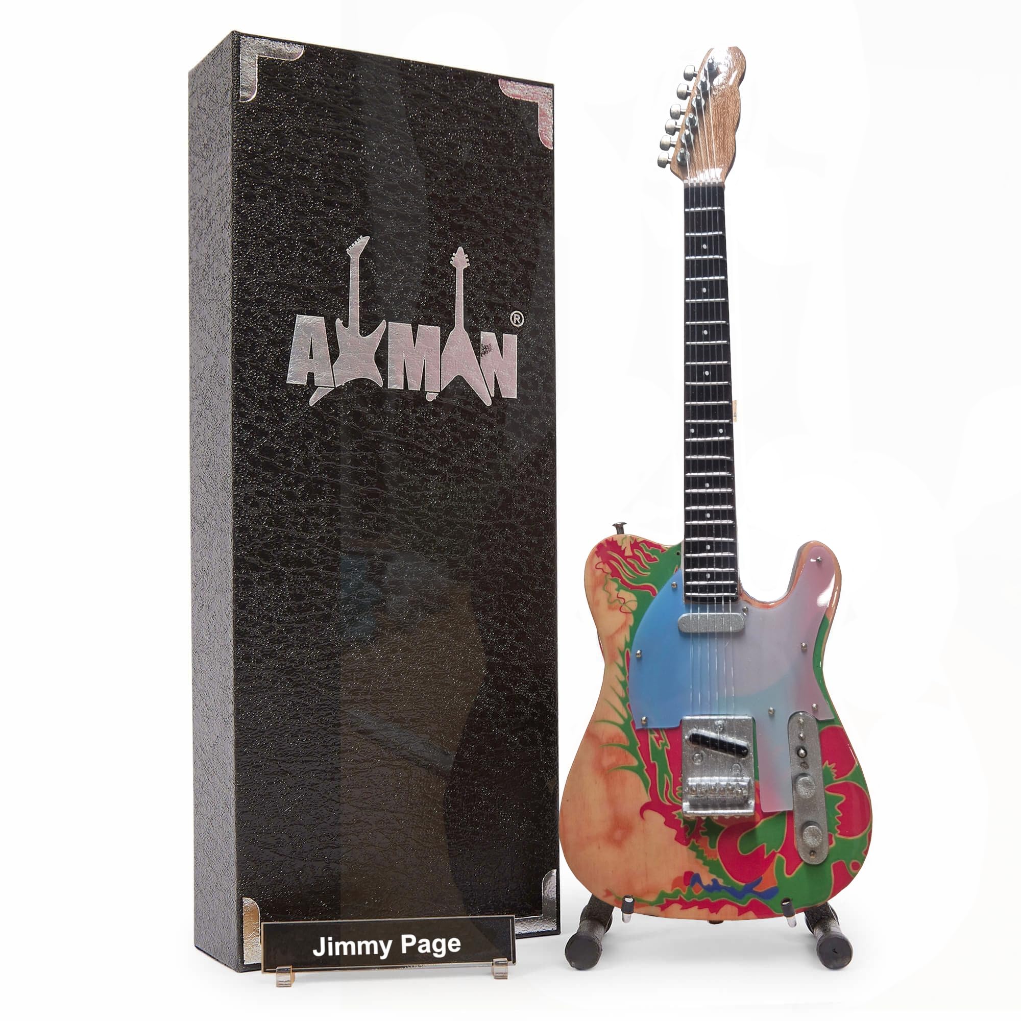 Jimmy Page (Led Zeppelin) 1959 Dragon T-Style - Replica chitarra in miniatura - Regali musicali - Fatto a mano ornamentale scala 1/4 - Include una scatola espositiva, targhetta per il nome e supporto
