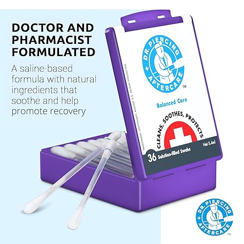 Miniatura 5 de Dr Piercing Aftercare Hisopos de solución salina - Solución de limpieza natural a base de solución salina - Ayuda a limpiar calmar las orejas la