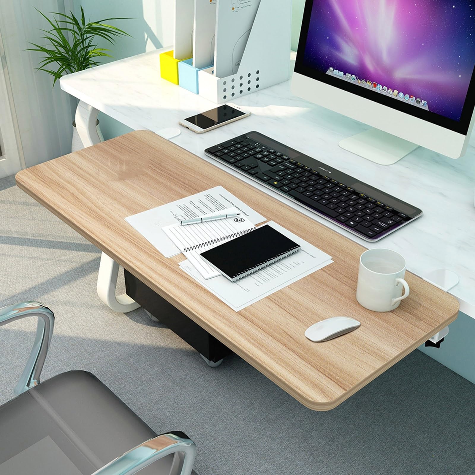 CVJdfhRE desk extender， 90° Foldable Keyboard Tray, Armrest Shelf, Support Elbow And Arm To Reduce Muscle Fatigue, Wooden Platforms(Walnut,65x25cm(26x10Inch))