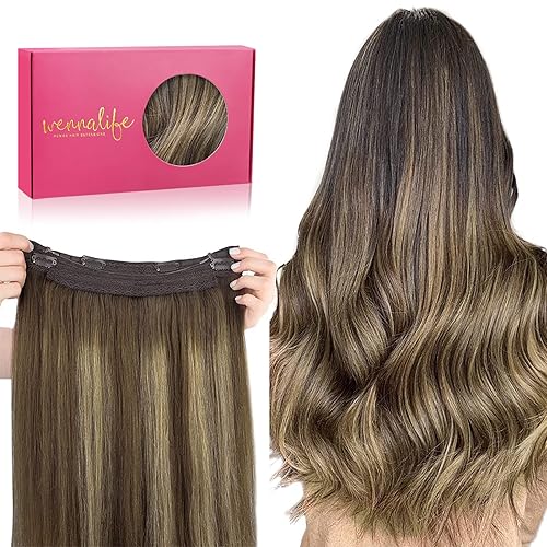 Wennalife - Extensiones de cabello halo, de 30 cm y 70 g, color café oscuro, tipo Remy con alambre invisible, lacio, 100% humano, fácil de colocar
