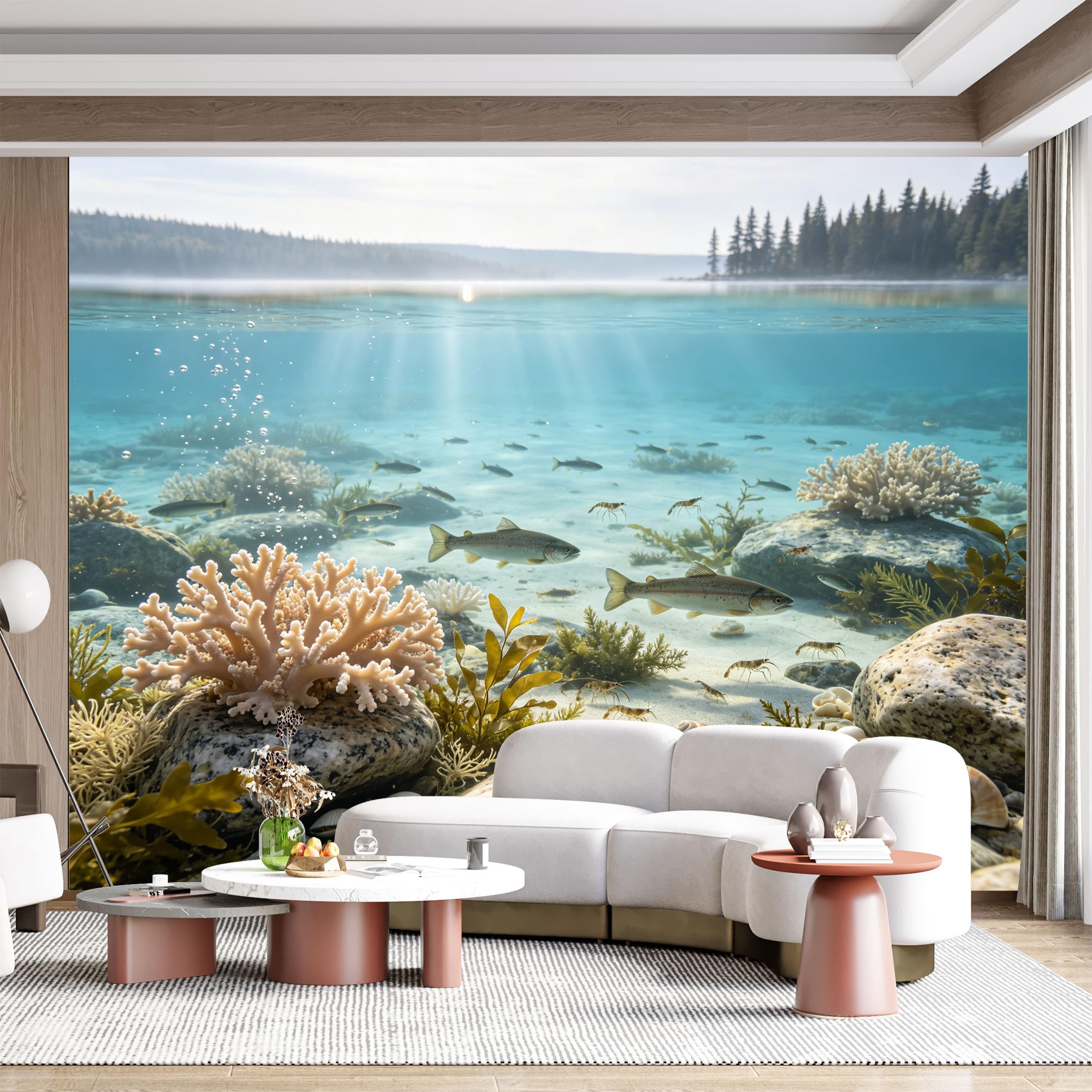 Custom Size Wall Mural Underwater Landscape Marine Life Fish Coral Reef Seascape Freshwater Scenery Realistic Watercolor SelfAdhesive Wall Fabric Removable for Home Office Decor