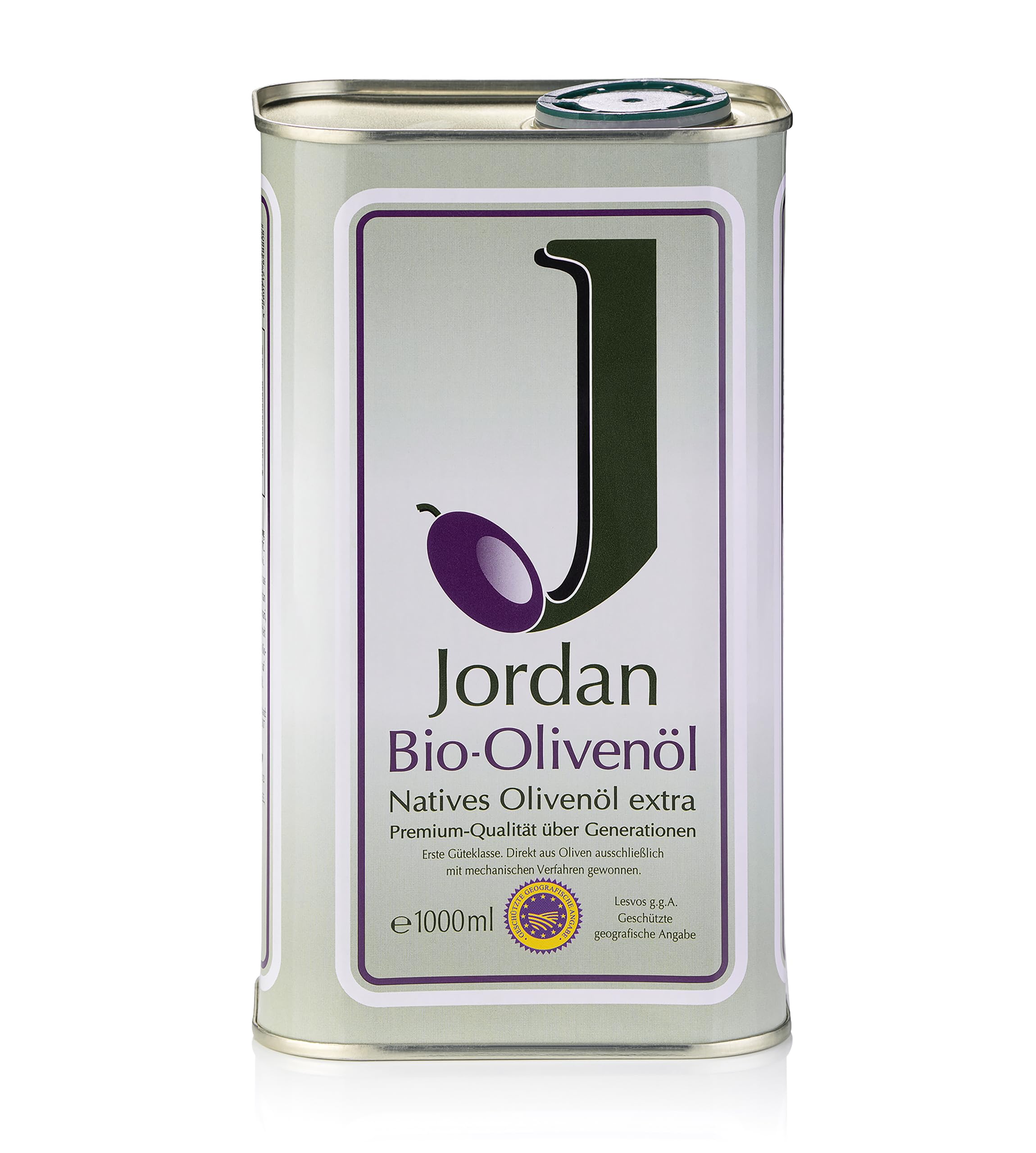 Jordan Olivenöl - griechisches Bio-Olivenöl von der Insel Lesbos - 1,0 Liter Kanister mit integriertem Ausgießer - GR-BIO-01