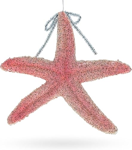 Miniatura 2 de BestPysanky Adorno de Navidad de cristal con estrella de mar rosa brillante