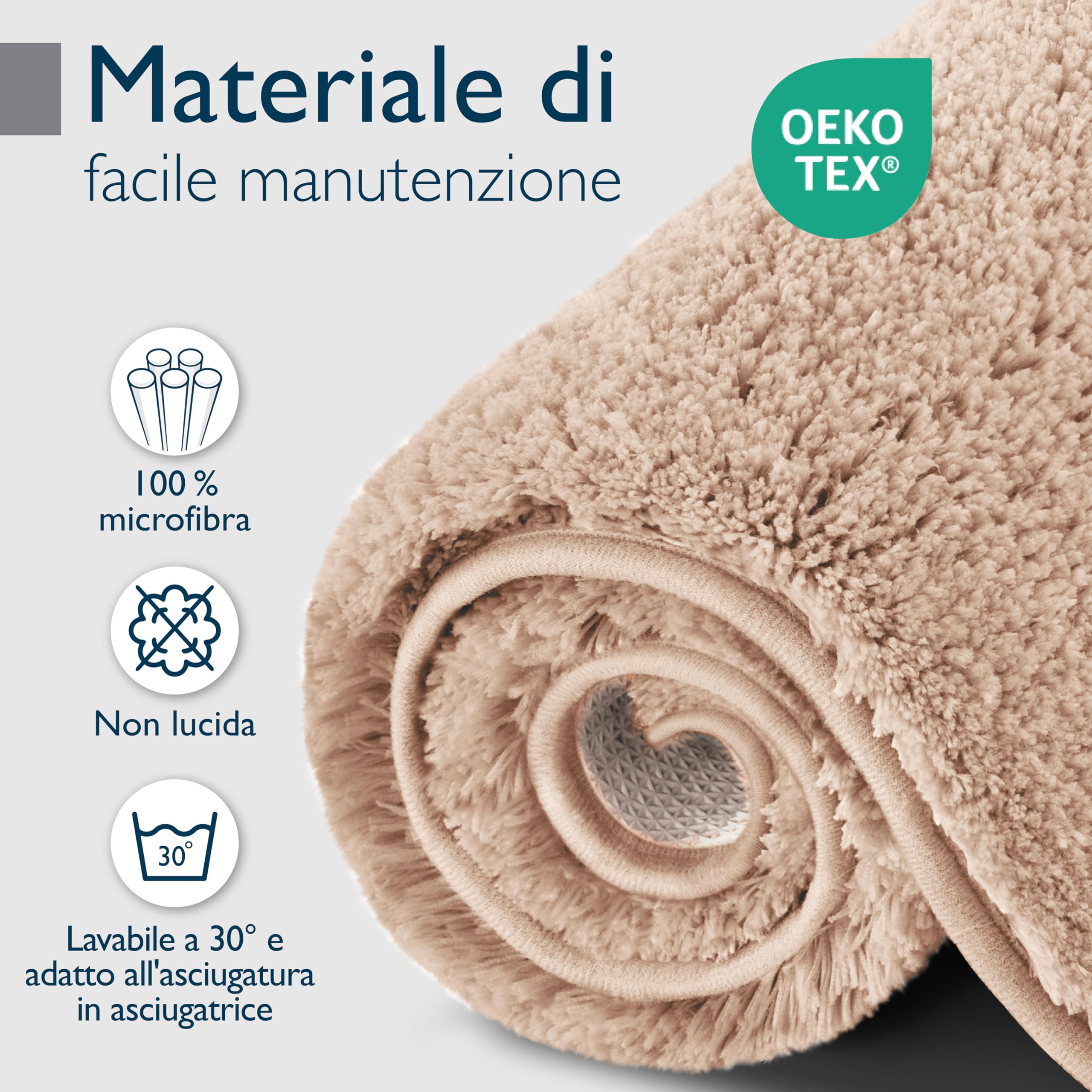 Beautissu Tappetino da bagno antiscivolo in pelo alto per doccia vasca e WC | 120x70cm beige morbido in microfibra anche per pavimenti riscaldati ottica shaggy Tappeto lavabile scendidoccia BeauMare FL