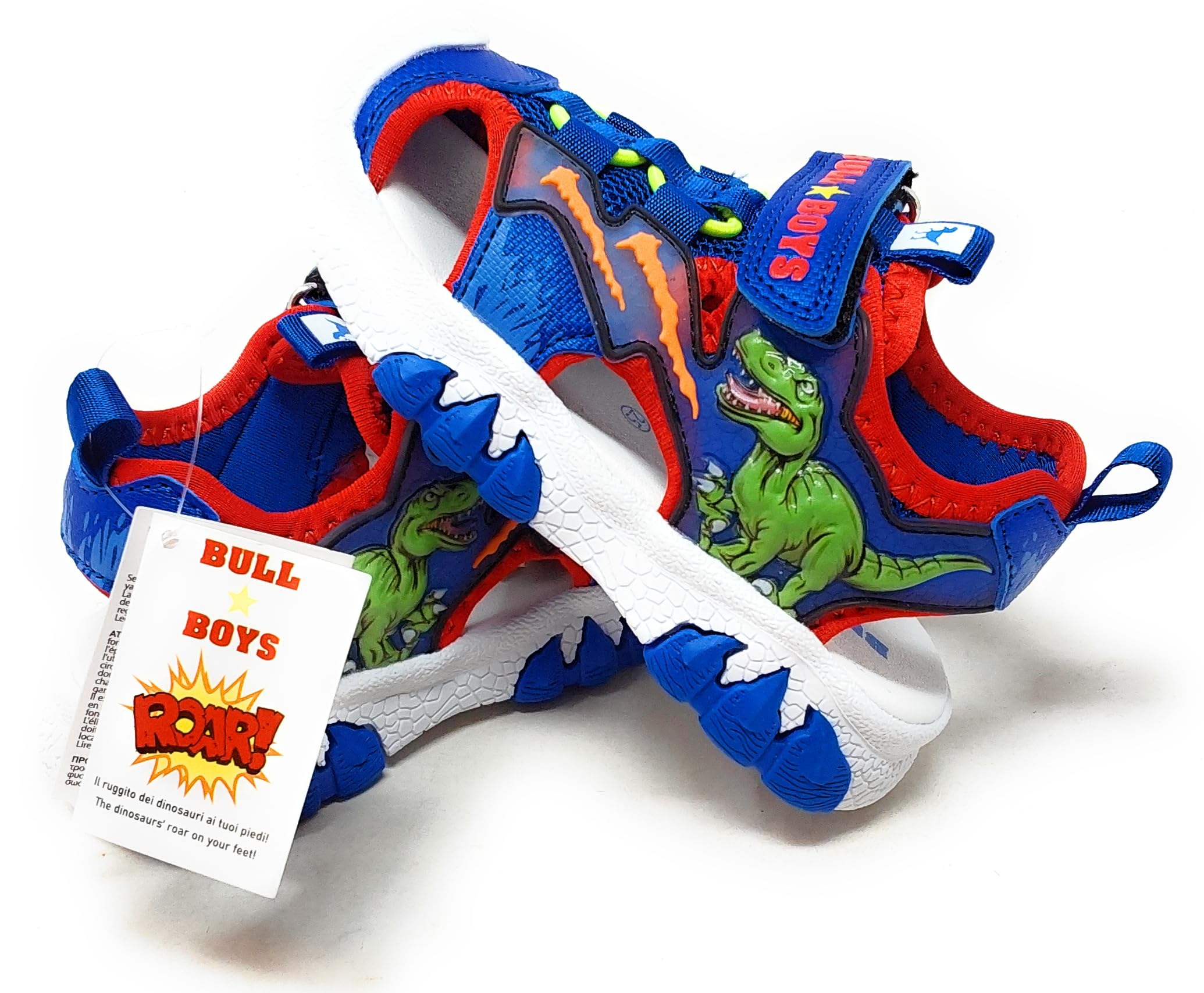 Bull Boys Sandali Sportivi per Bambini con audio Dinosauro T-Rex,Blu Royal,Strappo,Modello DNCR5190