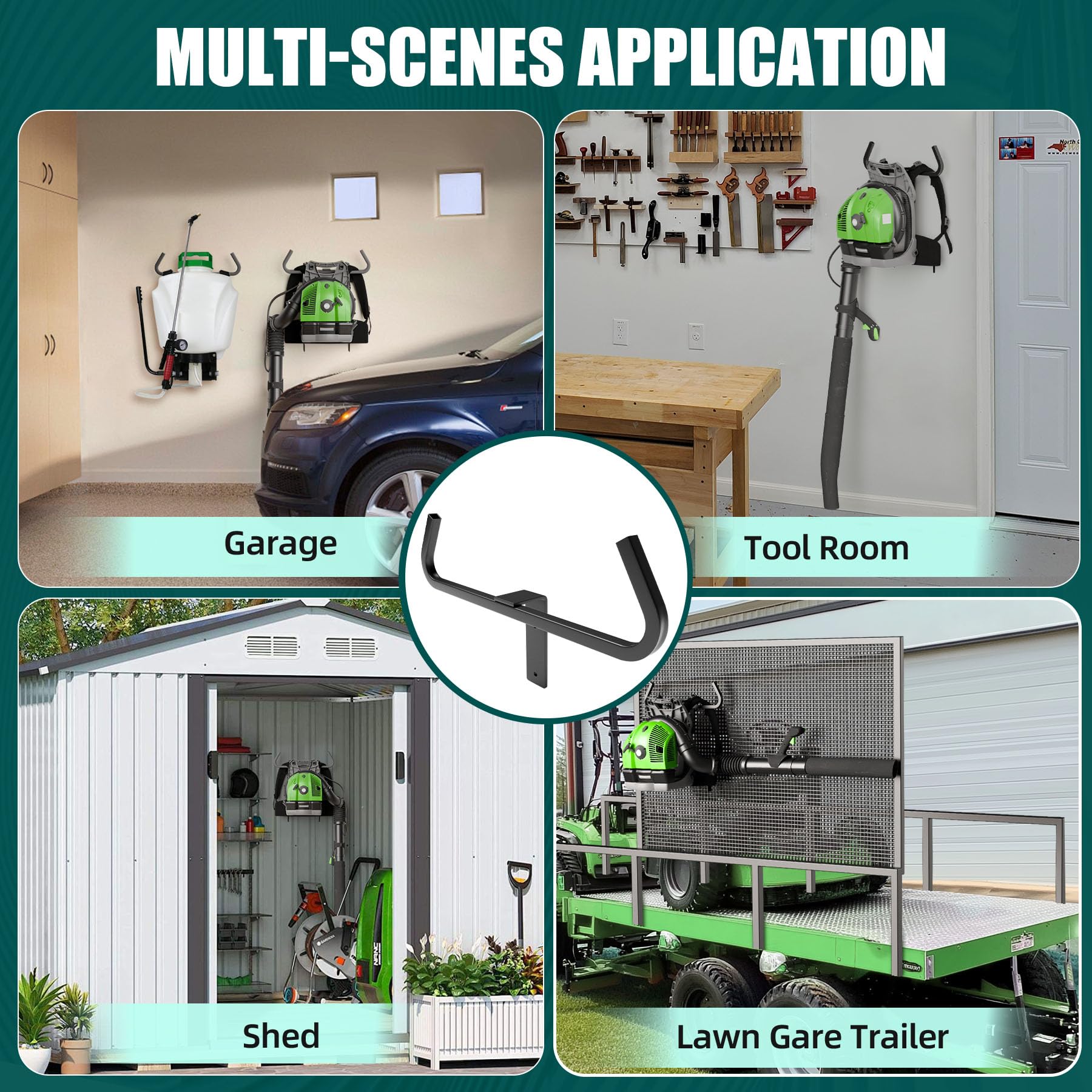 Soporte de pared para soplador de mochila, soporte para soplador de hojas, soporte para motosierra, soporte táctico de almacenamiento de mochila para herramientas de jardín, garaje y