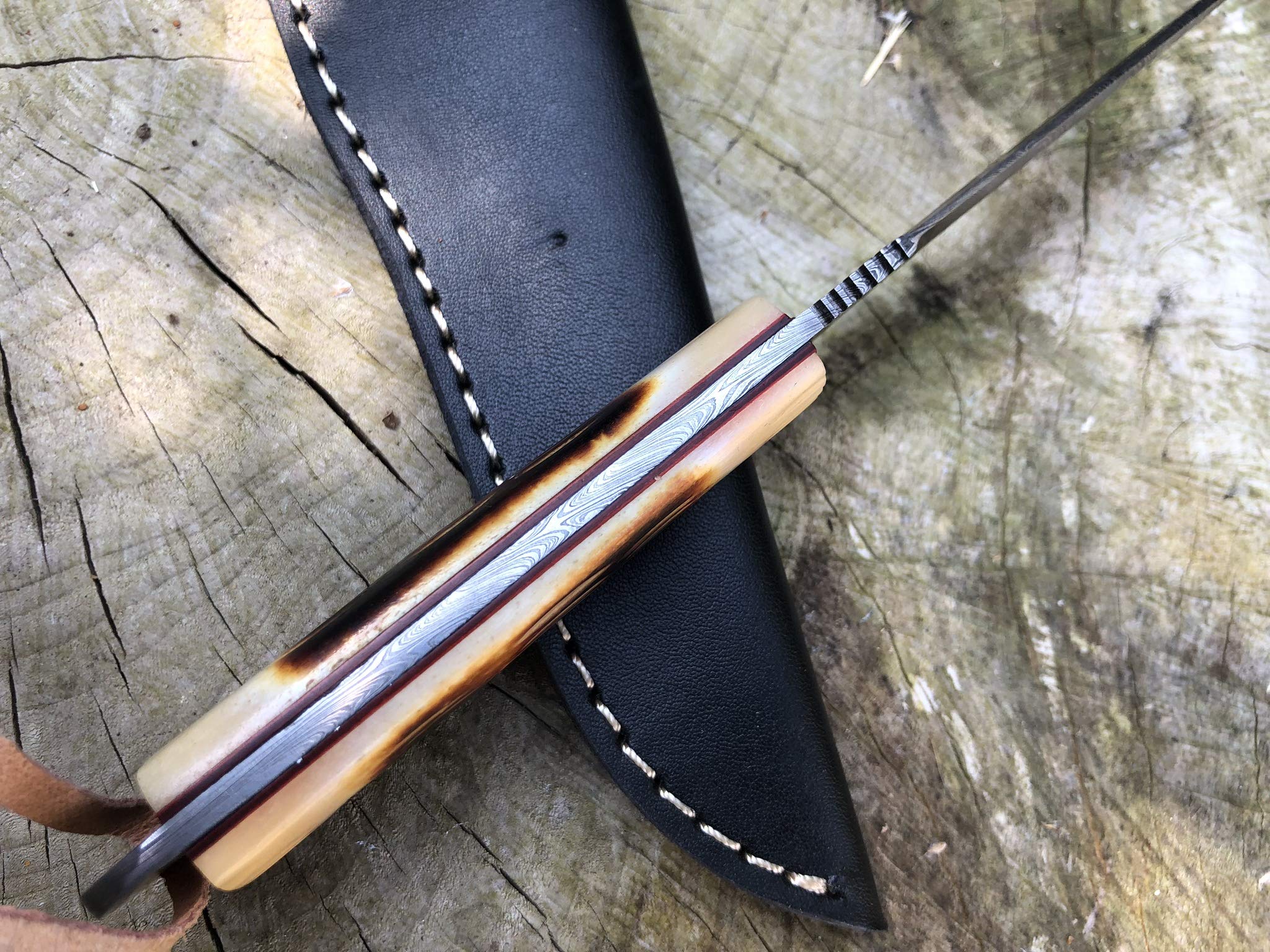 Perkin Damastmesser Jagdmesser Mit Scheide Scharf Bushcraft Messer SK100