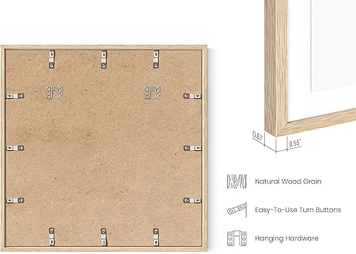Miniatura 3 de HAUS AND HUES Marcos de madera de roble macizo de 20 x 20 pulgadas con paspartú de 16 x 16 pulgadas, juego de marcos de pared de 9 a 20 x 20