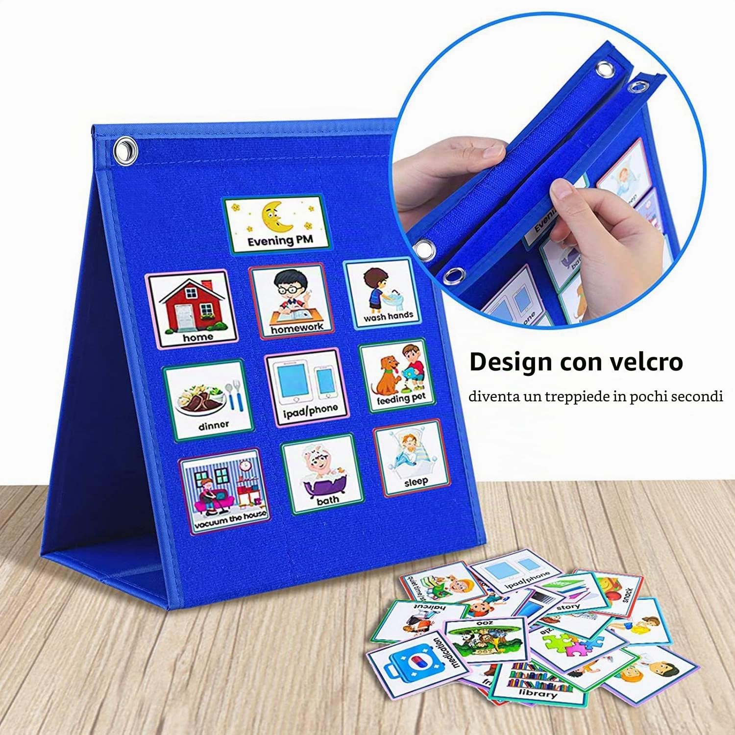 Calendario per bambini, 2 in 1, diagramma di routine quotidiana 'autismo, agenda giornaliera per bambini, routine visione, planner settimanale per bambini con 70 carte, calendario per