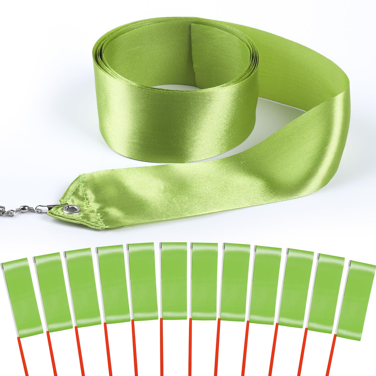 12PCS Olive Green Dance Wands Ribbons Streamer for Kids Praise Circus Carnival Rhythmic Gymnastics Ballet Birthday Party, Ribbon Baton Twirling Sticks Silks Wands