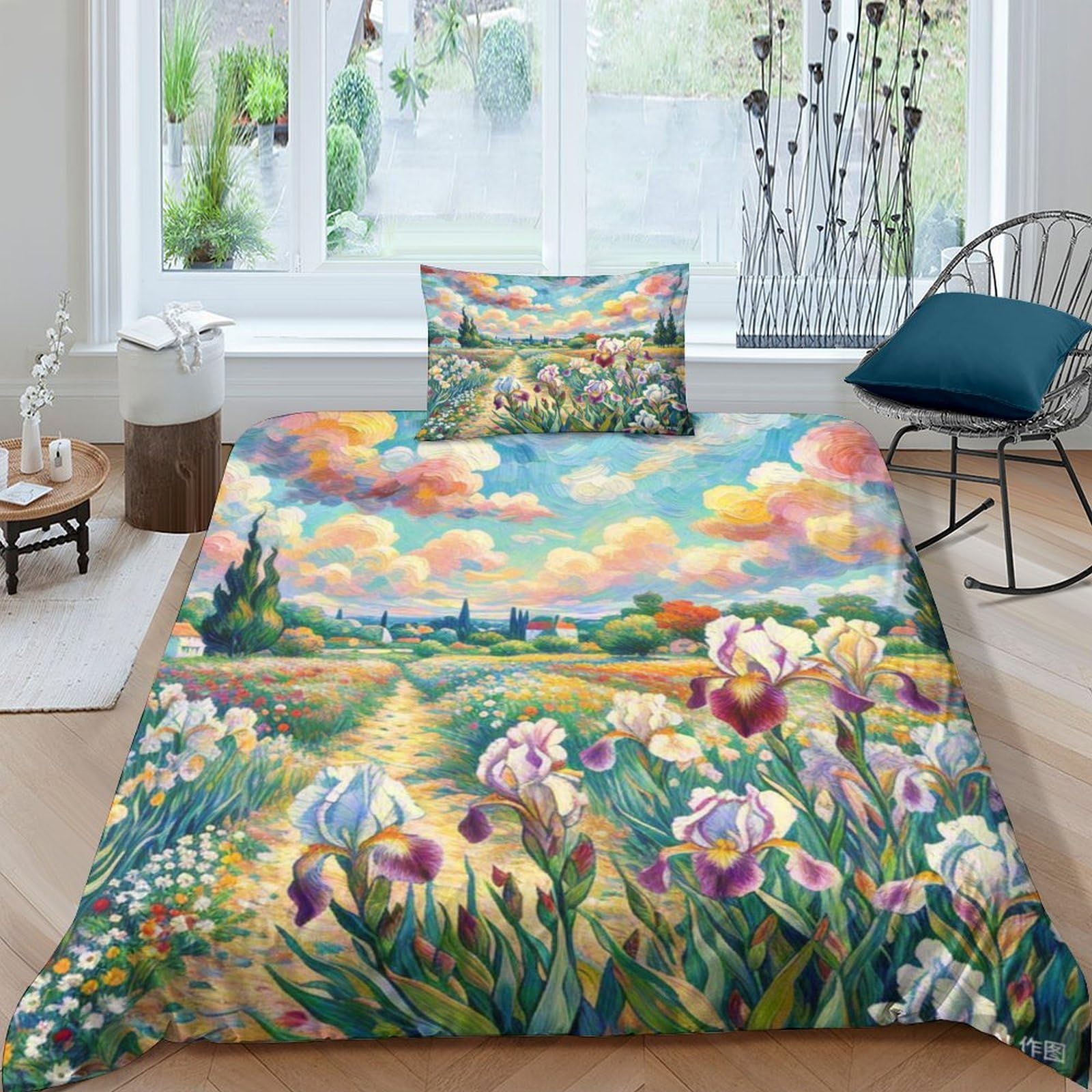 Housse de couette iris 3D linge de lit microfibre douce avec taie d'oreiller