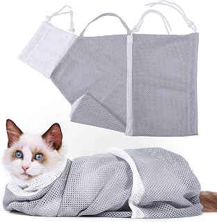 YLONG Cat Bathing Bag Anti-Bite and Anti-Scratch Cat Grooming Bag for Bathing, Nail Trimming, Medicine Taking,Injection,Adjustable Multifunctional Breathable Restraint Shower Bag(Gray)