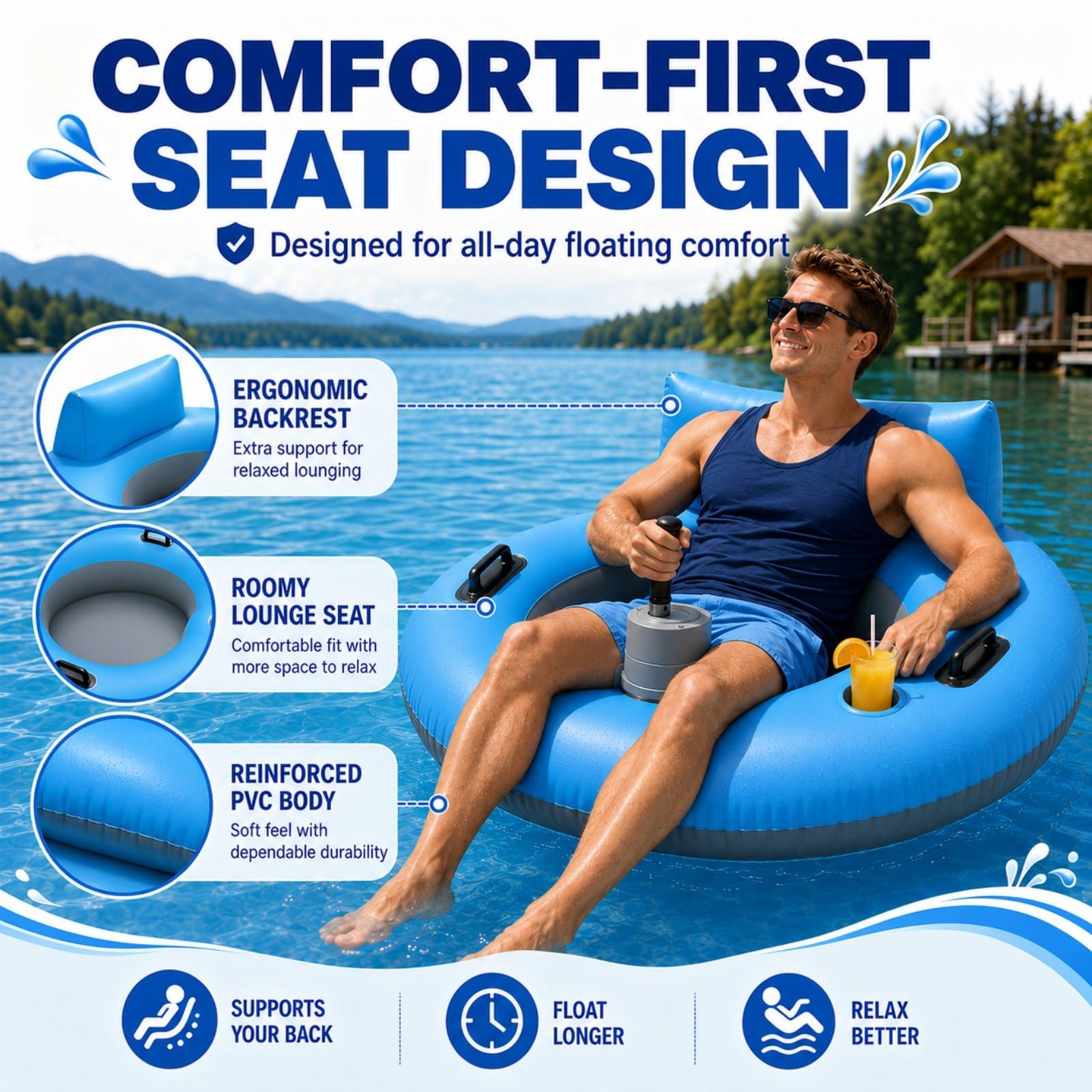 Flotador Motorizado para Piscina, Motor 50 W, Joystick 360° | PVC Grueso, Capacidad 136 kg, Autonomía 60 Min para Usuarios 14+ en Piscina, Lago, Ríos Tranquilos
