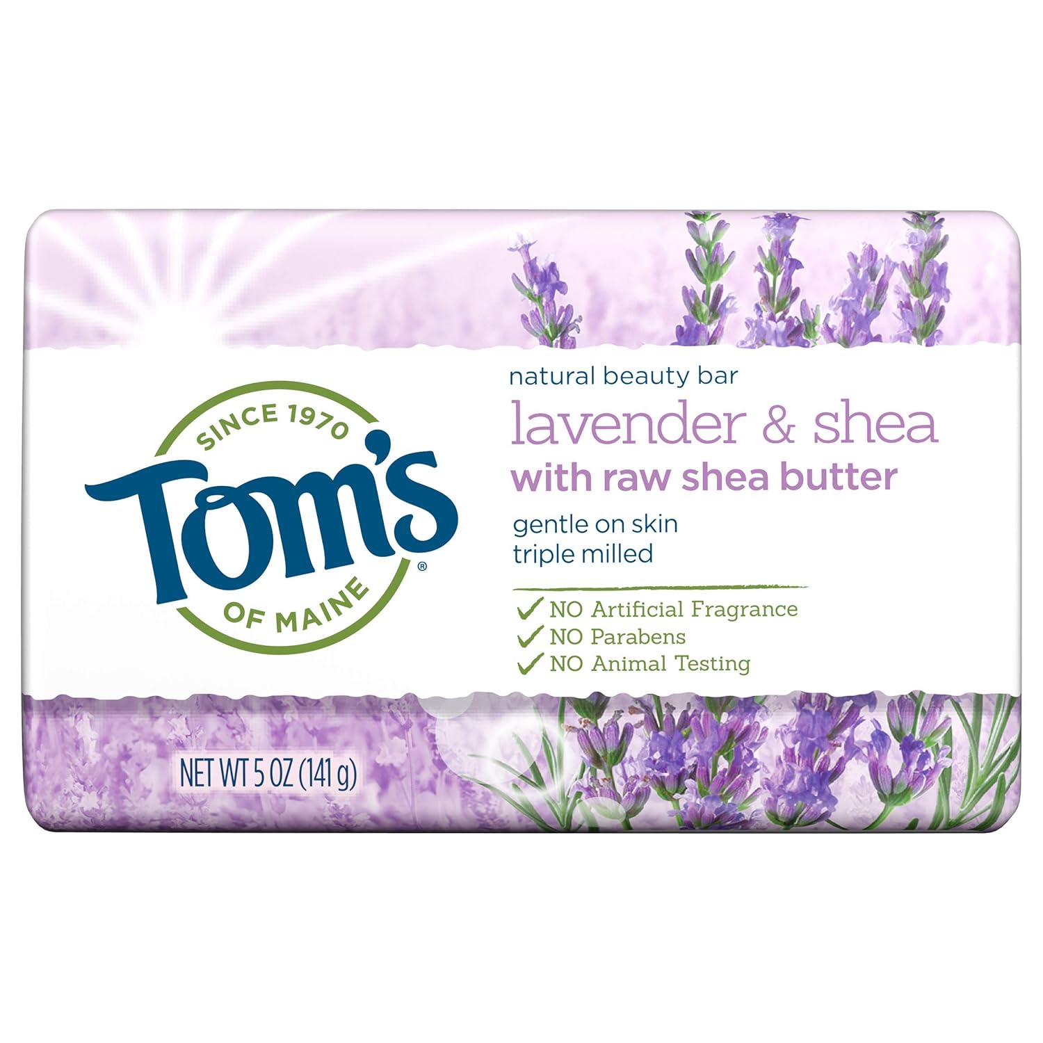 Toms of Maine Natural Beauty Bar Soap Lavender Shea With Raw Shea Butter 5 oz